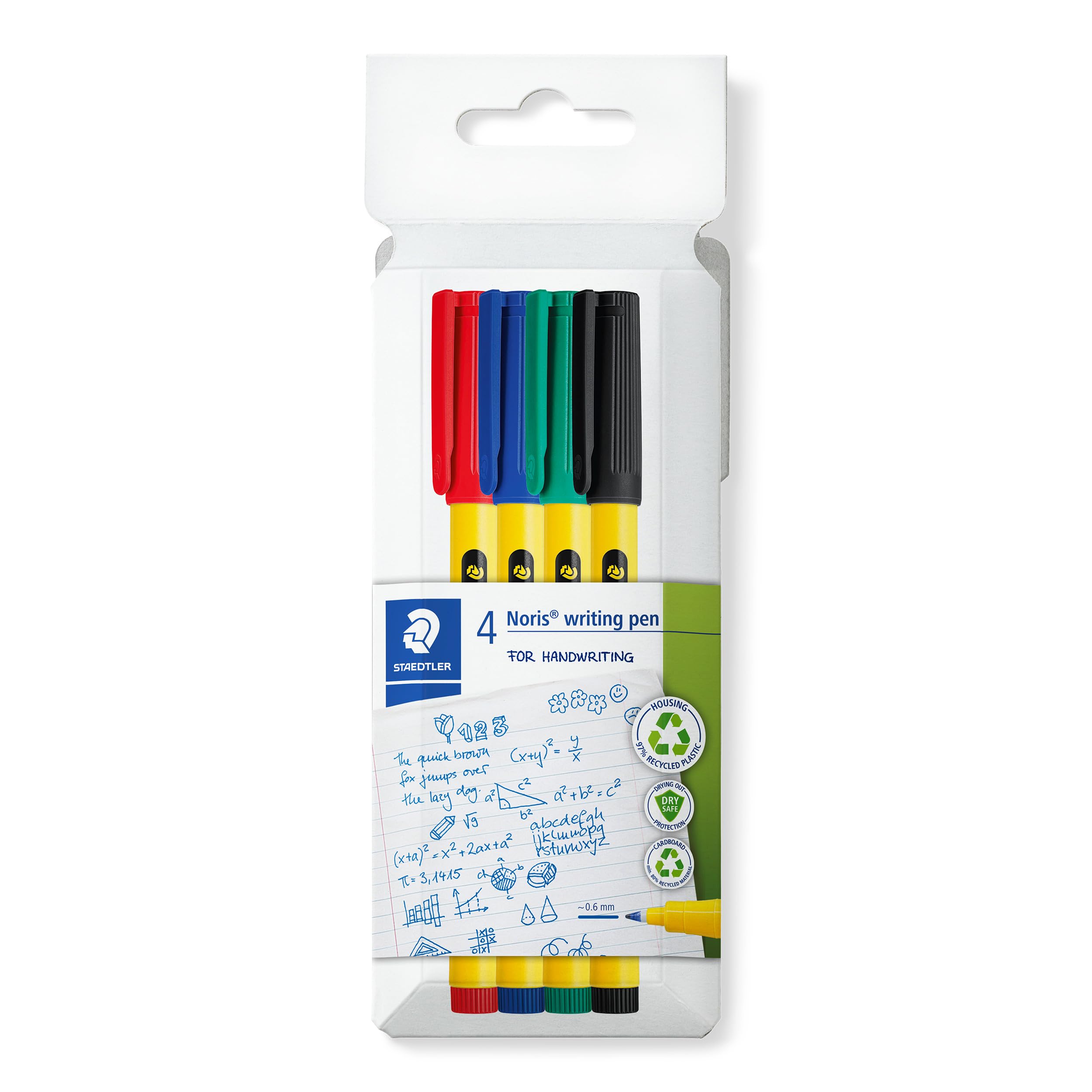 STAEDTLER Noris - Handwriting Pen - 4 Assorted Colours - Pack of 4, 307 C4