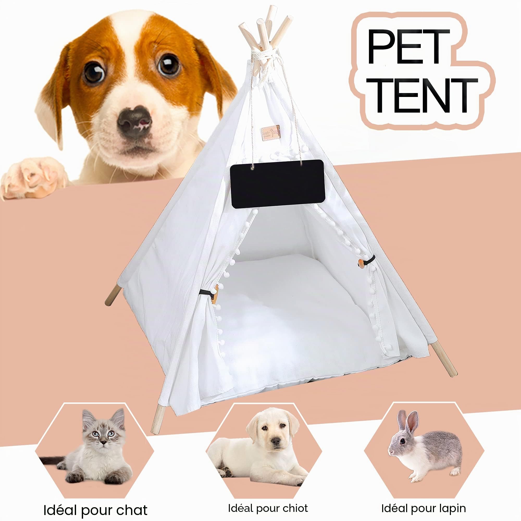 Lit tipi pour Chien et Chat – Tentes et Maisons Portables pour Chiens et Chats (Blanc)