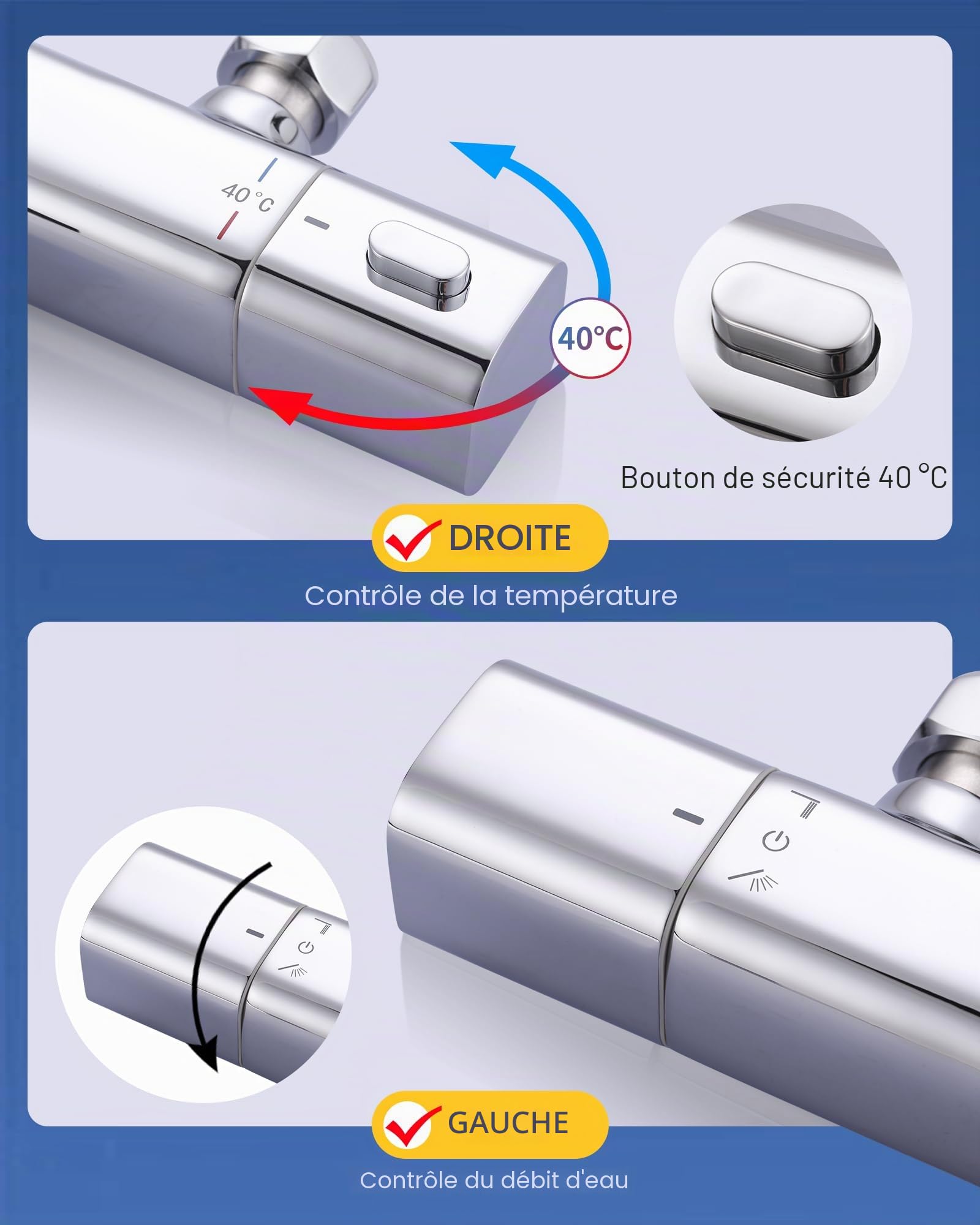 mitigeur baignoire thermostatique mitigeur baignoire | Mitigeur bain douche thermostatique laiton 2 en 1, protection anti-brûlure, raccord G1/2