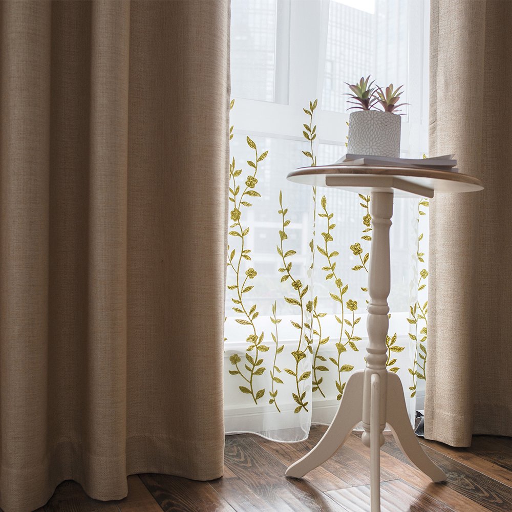 Melodieux Floral Embroidery Sheer Curtain for Living Room Bedroom Farmhouse Style Rod Pocket Voile White Green 52x84 Inch (1 Panel) - Image 4