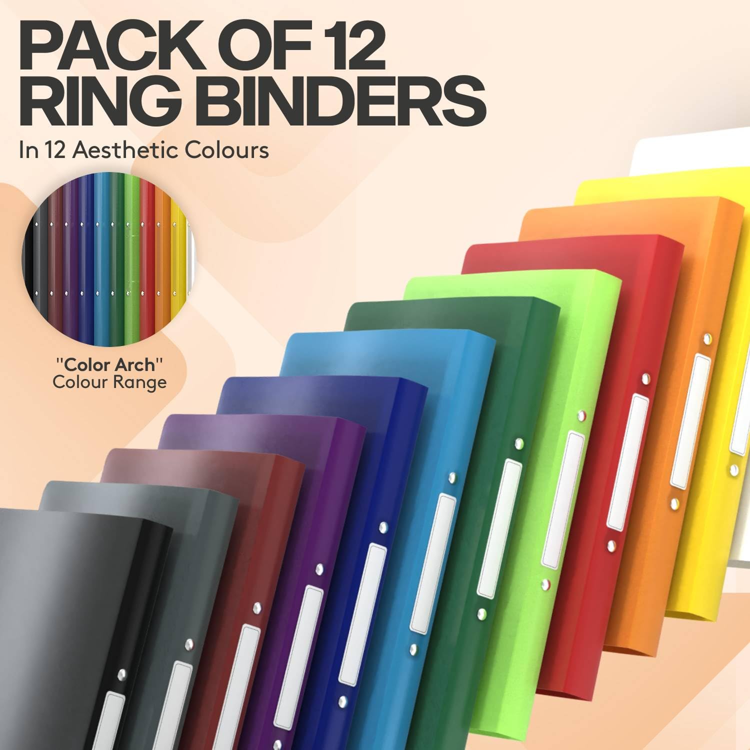 ACROPAQ, 12 x Ring Binder A4, Flexible A4 Folder Files for 100 Pages, Binders with 2 Rings, Spine Width 2.5 cm - Image 2