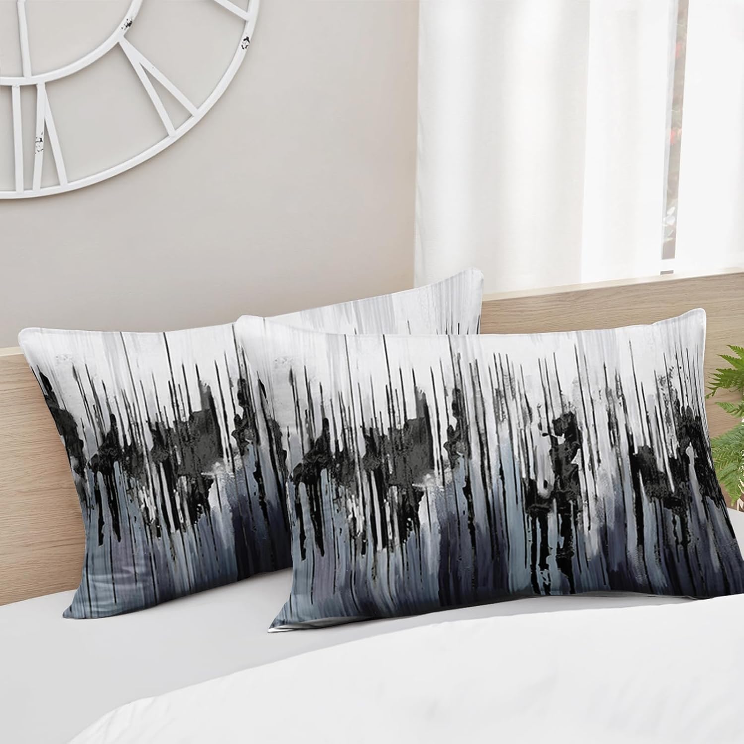 Black Grey White Gradient Print Comforter Set King Size,Abstract Art Bedding Set,Patchwork Printed Quilted Set for Teens Adult,with 1 Comforter and 2 Pillow Case - Image 3