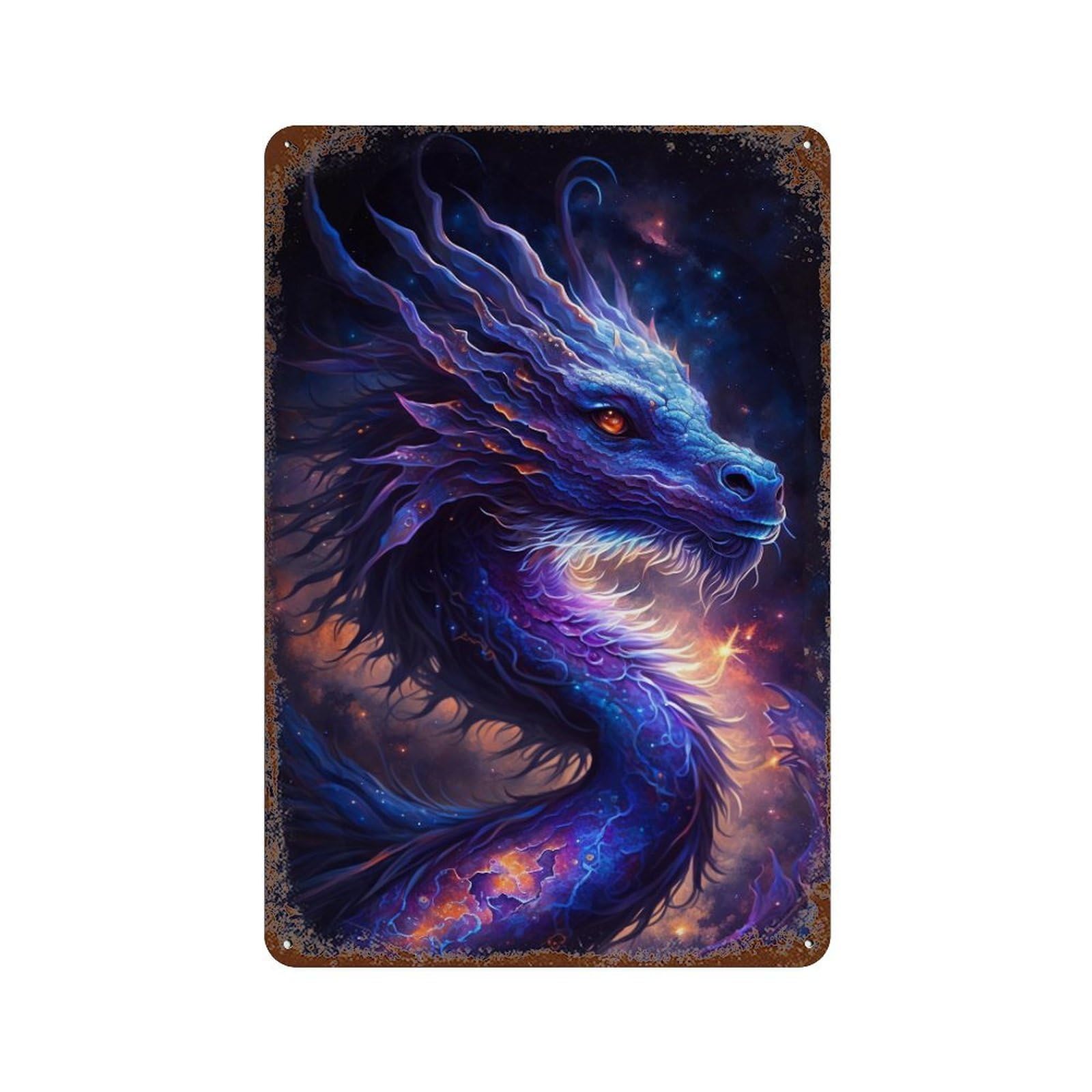 Galactic Dragon Artwork Decorative Tin Sign 11.8"x7.9", Vintage Wall Decor for Garage, Pub Or Kitchen
