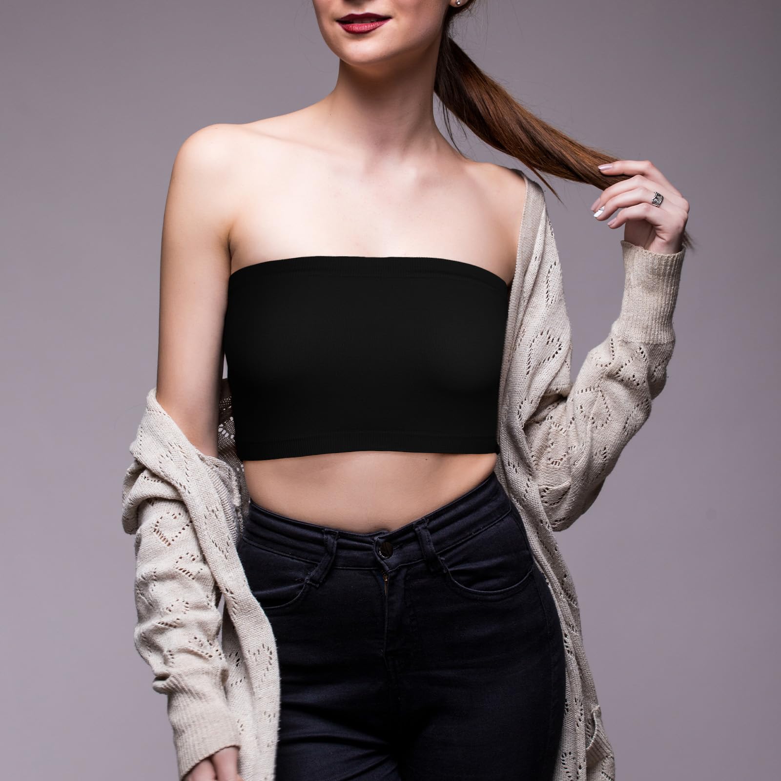 Bandeau top damski, bez ramiączek, biustonosz typu bandeau, top bez szwów, biustonosz bez ramiączek, antypoślizgowy, elastyczny top