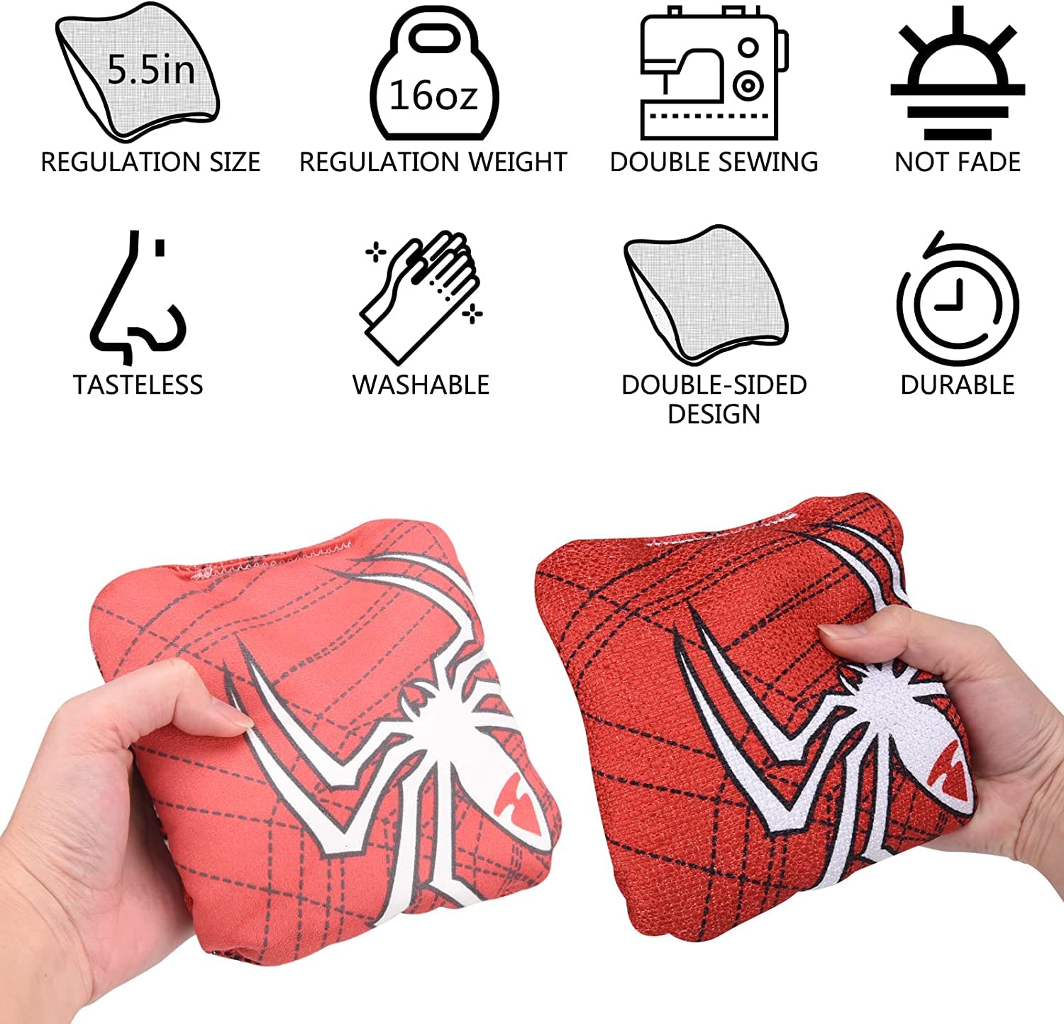 Cornhore Bolsas, juego de 4 bolsas de Cornhole, tela de pato, doble costura – Bolsas estándar de agujero de maíz para lanzar juego (bomba roja)