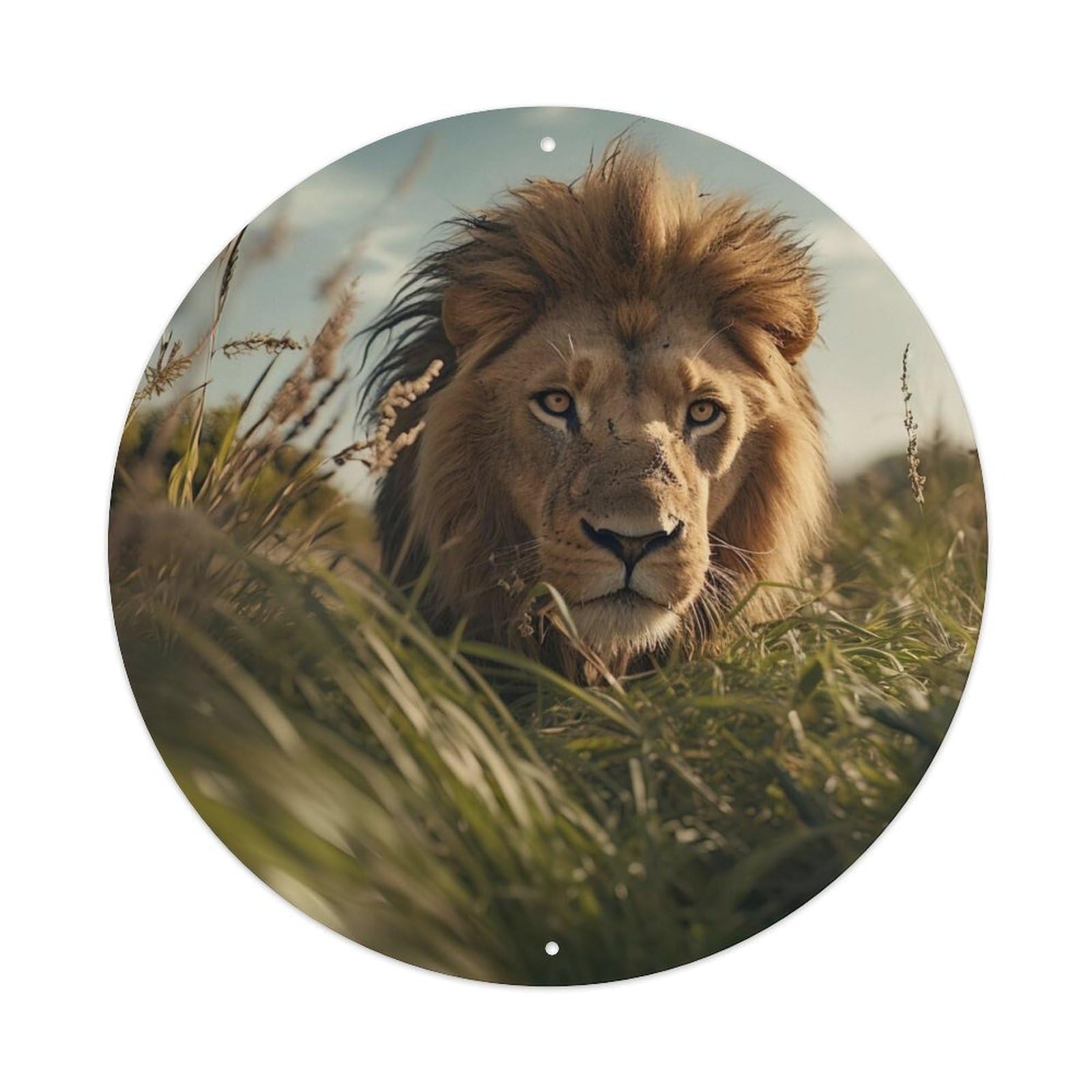 Fierce Lion Animal Vintage Metal Tin Sign Plaque Wall Decor for Cafe, Club, Garden Round Metal Poster 8x8Inch