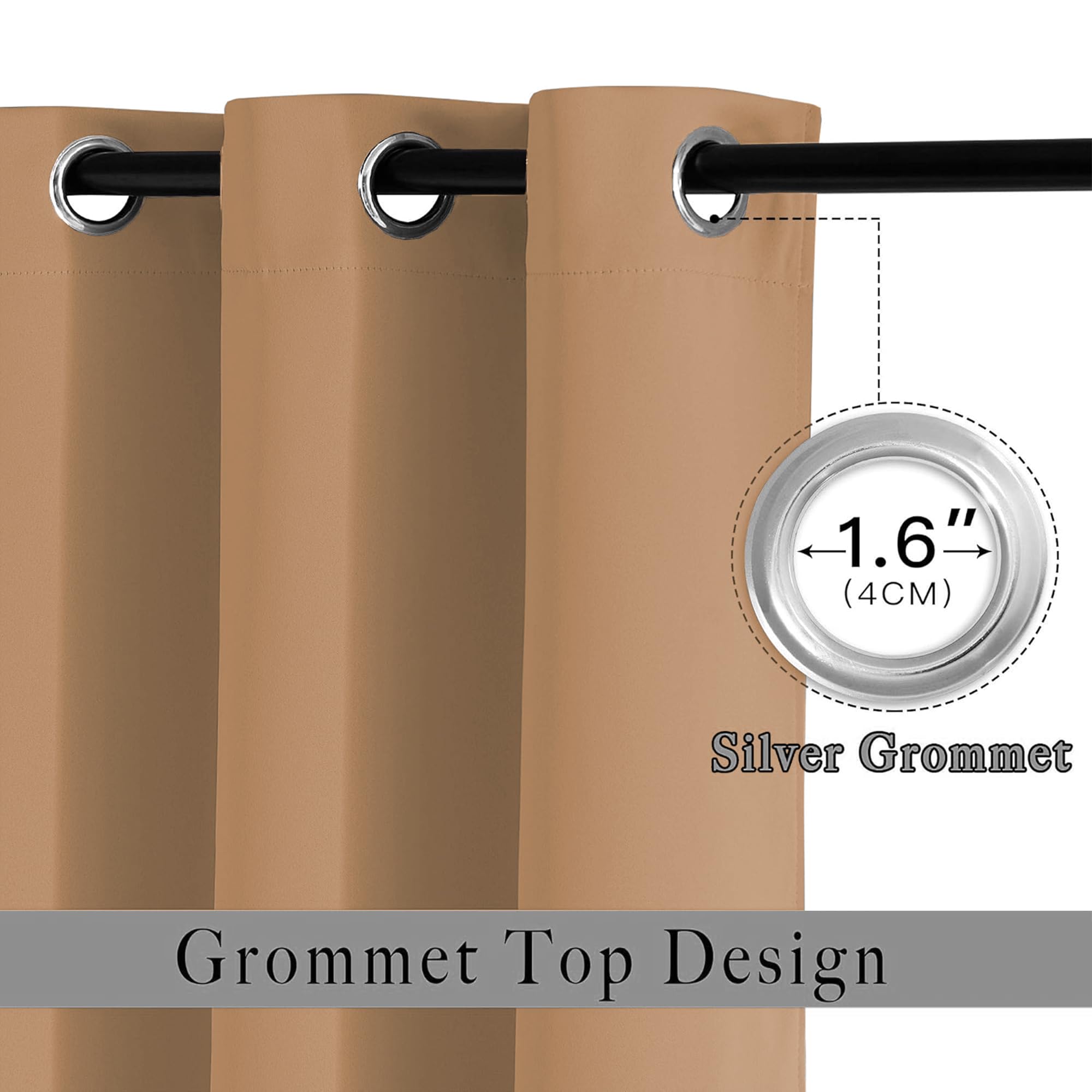 Imperial Rooms Eyelet Blackout Curtains for Living Room66x90 Inch Beige Bedroom Curtains Super Soft Thermal insulated Curtain 2 Panels with Tiebacks - Image 3