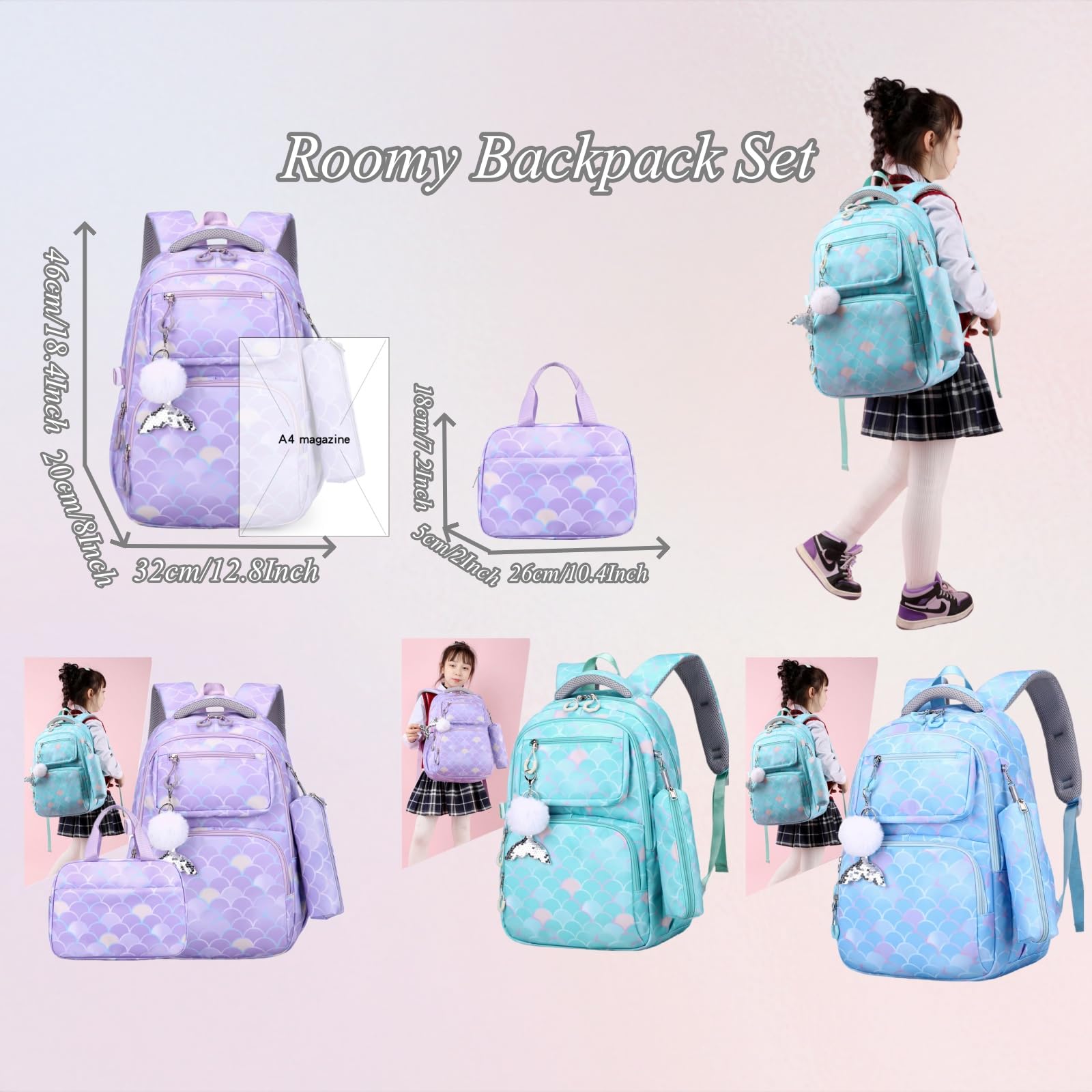 VIDOSCLA Kids Girls Elementary Backpack Students Book Bag Colorful School Bag for Girls