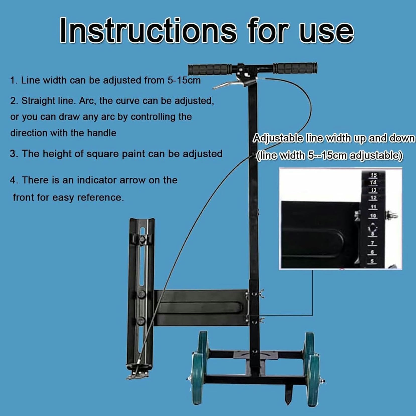 Markierungsmaschine Straßenmarkierungsmaschine, Court Line Tape Wheel Transfer Hand-Push Lane Applicator, Tiras De Colores, Ajustable En Arco Recto, Ancho 5-15 Cm, para Aparcamientos~/