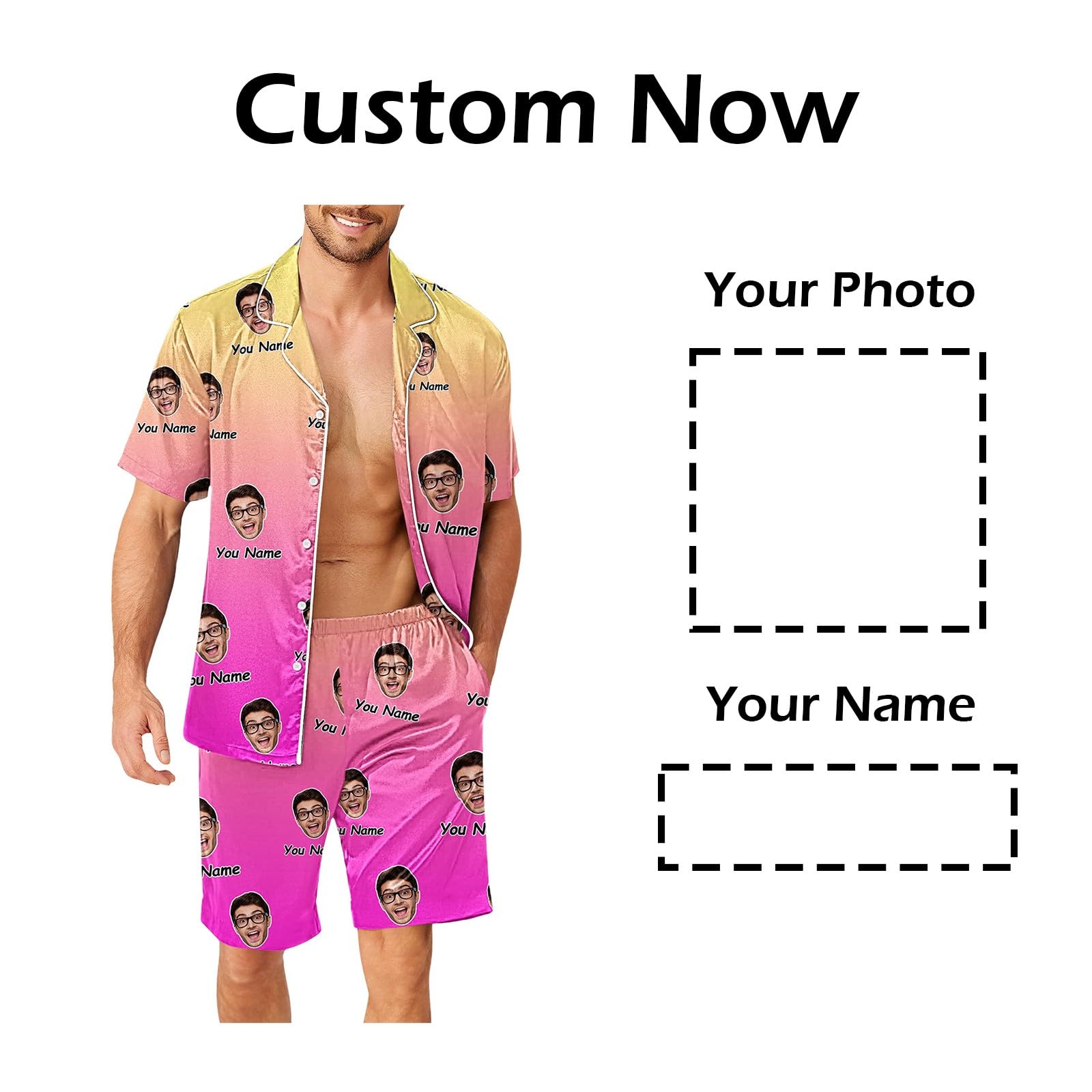 Generisch Pijama Talla Pijama Conjunto Divertido Pantalones para Hombres Mujeres Parejas a juego Unisex Nombres Personalizados Bata Hombre Poliéster