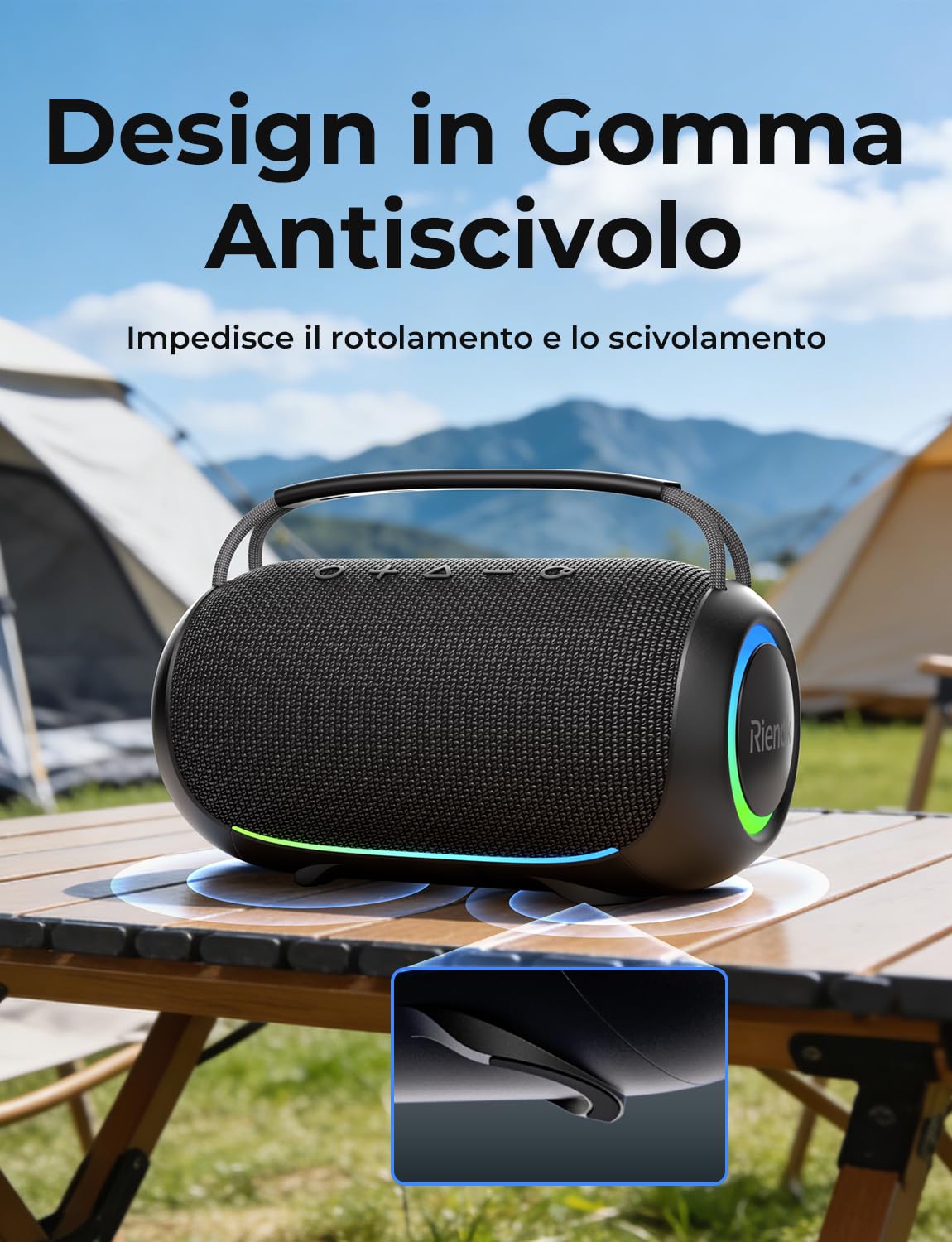 RIENOK Cassa Bluetooth Potente Portatile 80W Esterno Impermeabile IPX6, 30 Ore di Autonomia, Supporta Chiavetta USB/Scheda TF/AUX, Senza Fili Speaker Bluetooth per Feste Campeggio Spiaggia