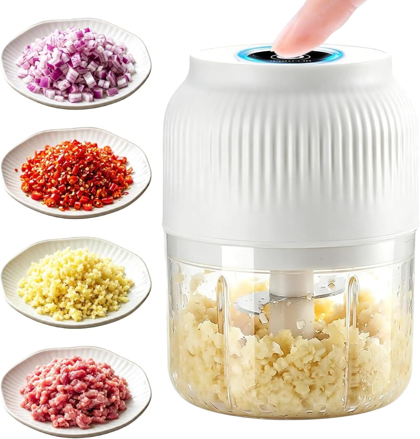 Electric Garlic Chopper, 2026 New Mini Food Processor & Food Chopper for Kitchen, Portable Cordless Garlic Mincer with 4 Stainless Steel Blades, Small Vegetable Chopper for Onion Salad (300ML White)