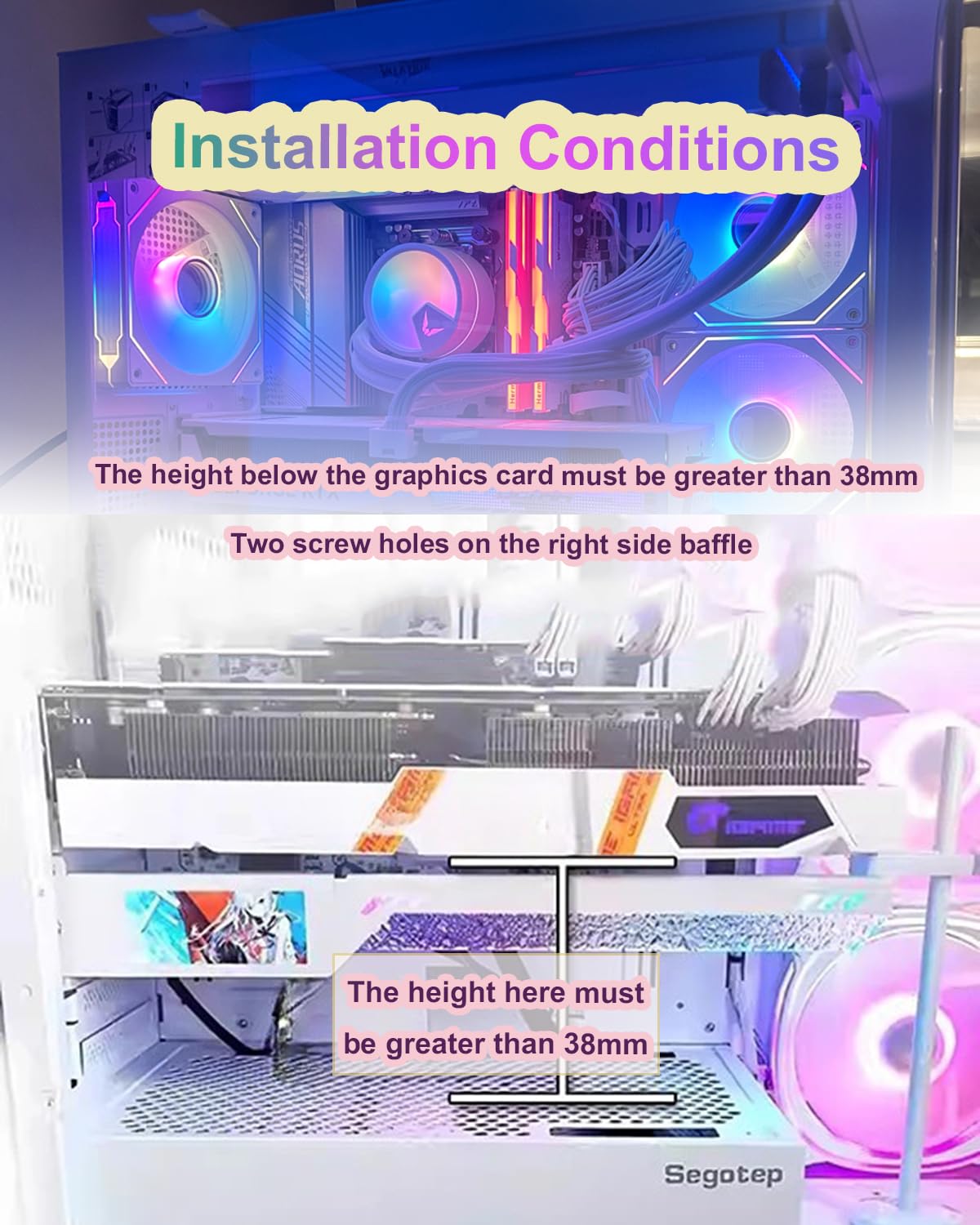 Supporto GPU RGB, Supporto GPU RGB, Riproduzione Video Dinamica, Schermo Secondario da 3,2 Pollici a Temperatura Controllata, Supporto GPU per PC, Decorazione Sala Giochi White 120mm