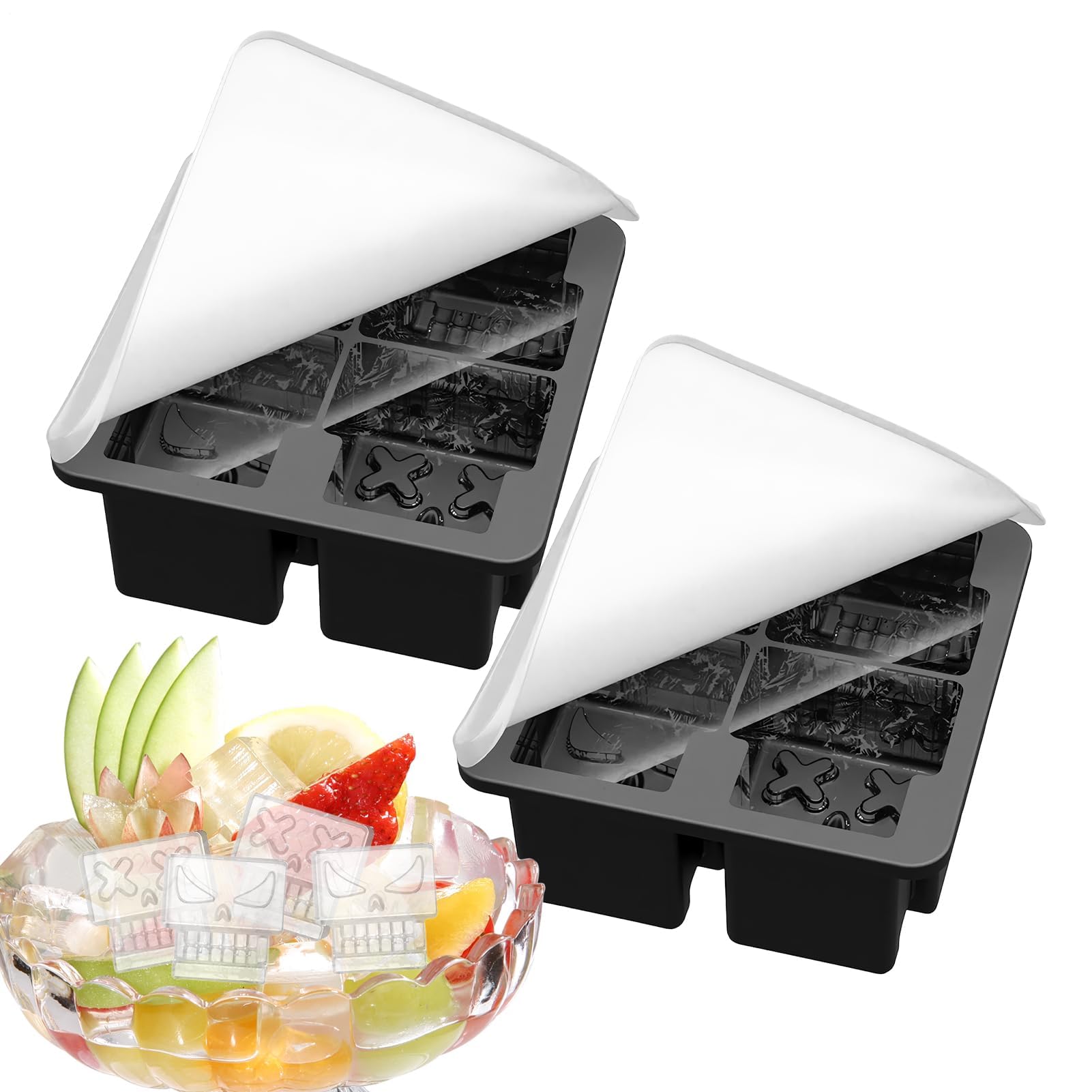 Eiswürfelform – 4 Mulden, Skelett-Silikon-Eiswürfelformen, 2-teiliges antihaftbeschichtetes Werkzeug für einfaches Herauslösen, perfekt für Sommerpartys, Camping und Picknicks im Freien