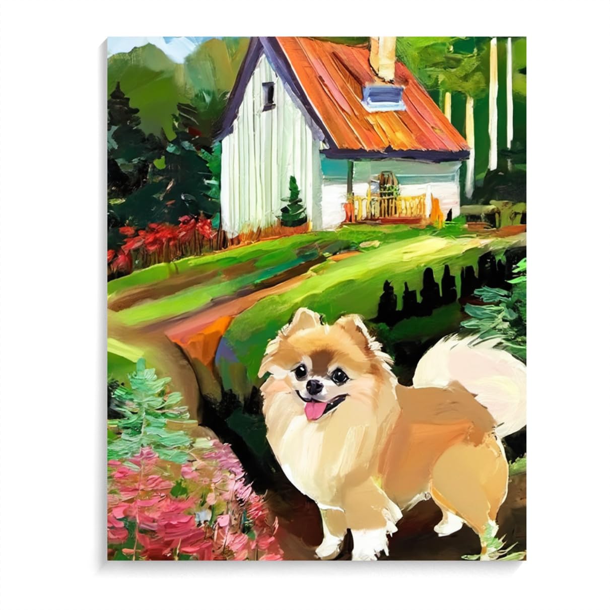 Paint by Numbers Pomeranian Dog DIY Acrylic Painting Kit with Brushes Pigment Oil Painting Artwork Adults Beginners Wall Decor 12x16inch(30x40cm) Frameless