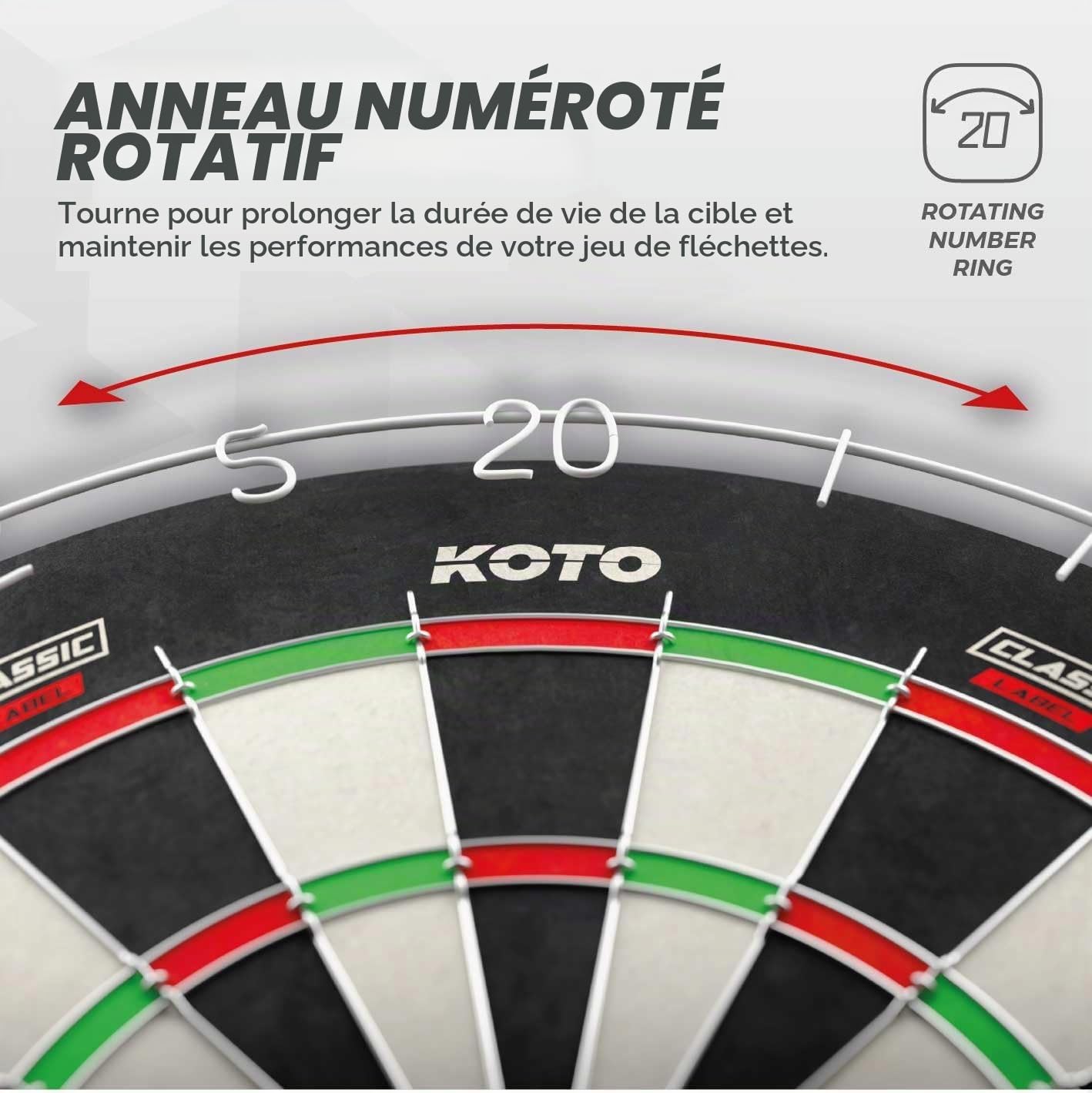 KOTO – King Classic Cible Fléchette Liège, Dimensions Officielles, pour Fléchettes à Pointe Acier, Fil Ultra Fin, Jeu de Flechette