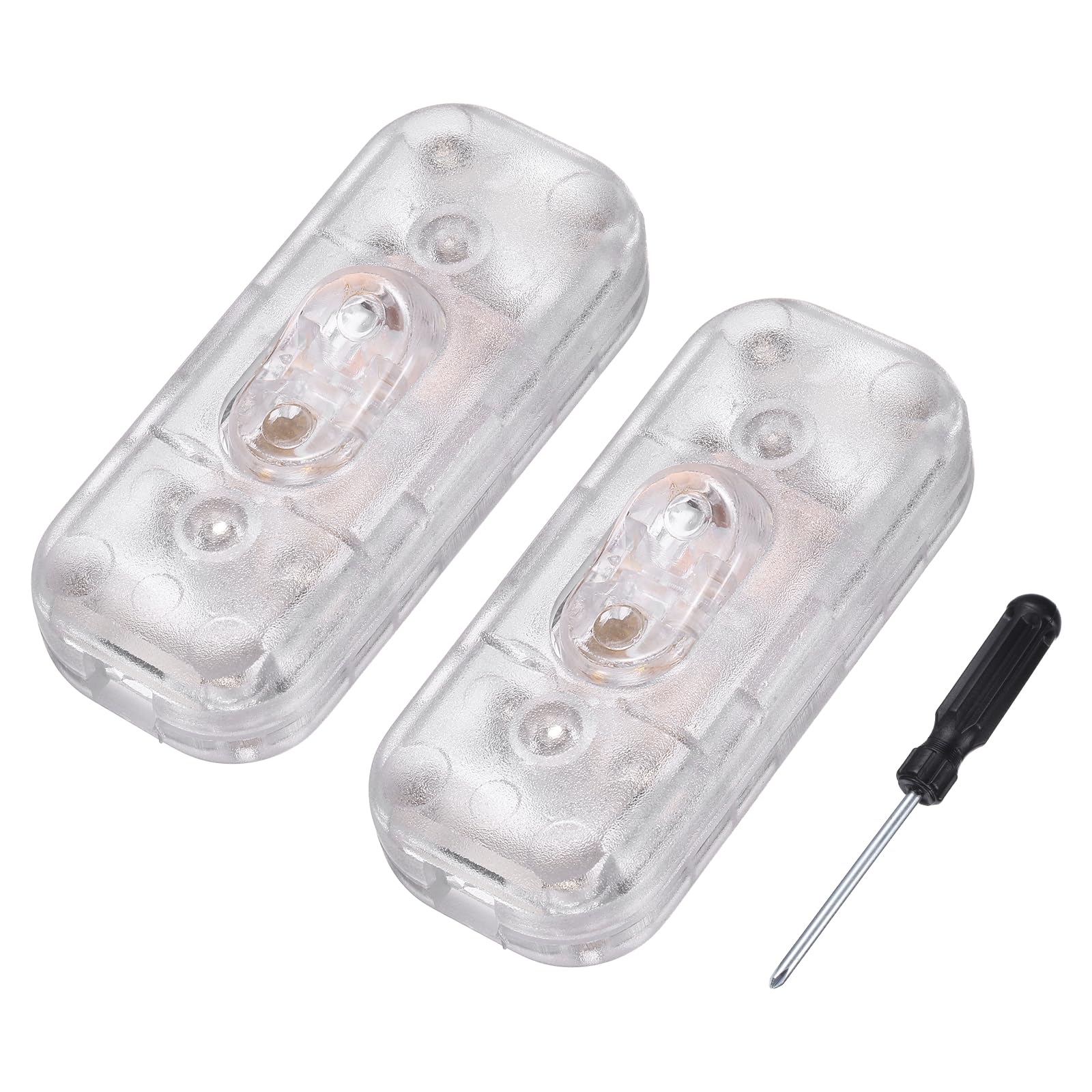 sourcing map 2 Pcs Inline Cord Switch, 250V 6A On Off Switch with Screwdriver Replacement Repair Control Button ON OFF for Lamp Bed LED Lights, Transparent