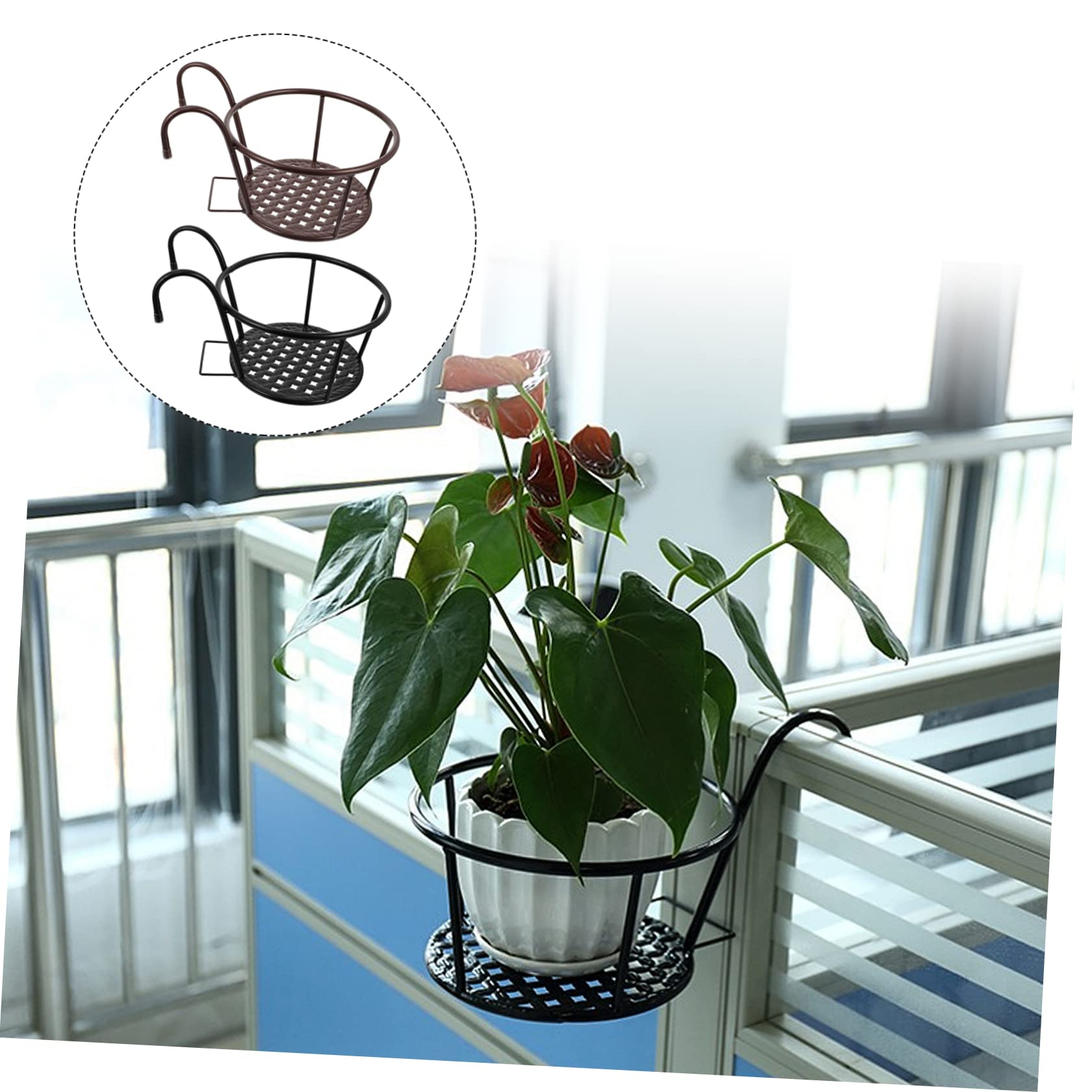 UPKOCH 2 Stück Blumentopfhalter Balkongeländer Wandhalter Metall Hängender Pflanztopfständer für Terrasse Balkon Stabiler Blumentopfständer mit Schutzgeländer Schwarzer und Antiker