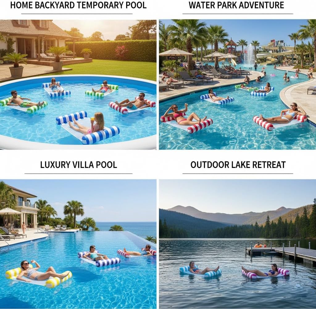 3/5/8 Pack Pool Hammock Upgrated Water Pool Floats, 4-in-1 (Hammock, Saddle, Lounge Chair, Drifter) Multi-Purpose Water Pool Float, Non-Stick PVC Material