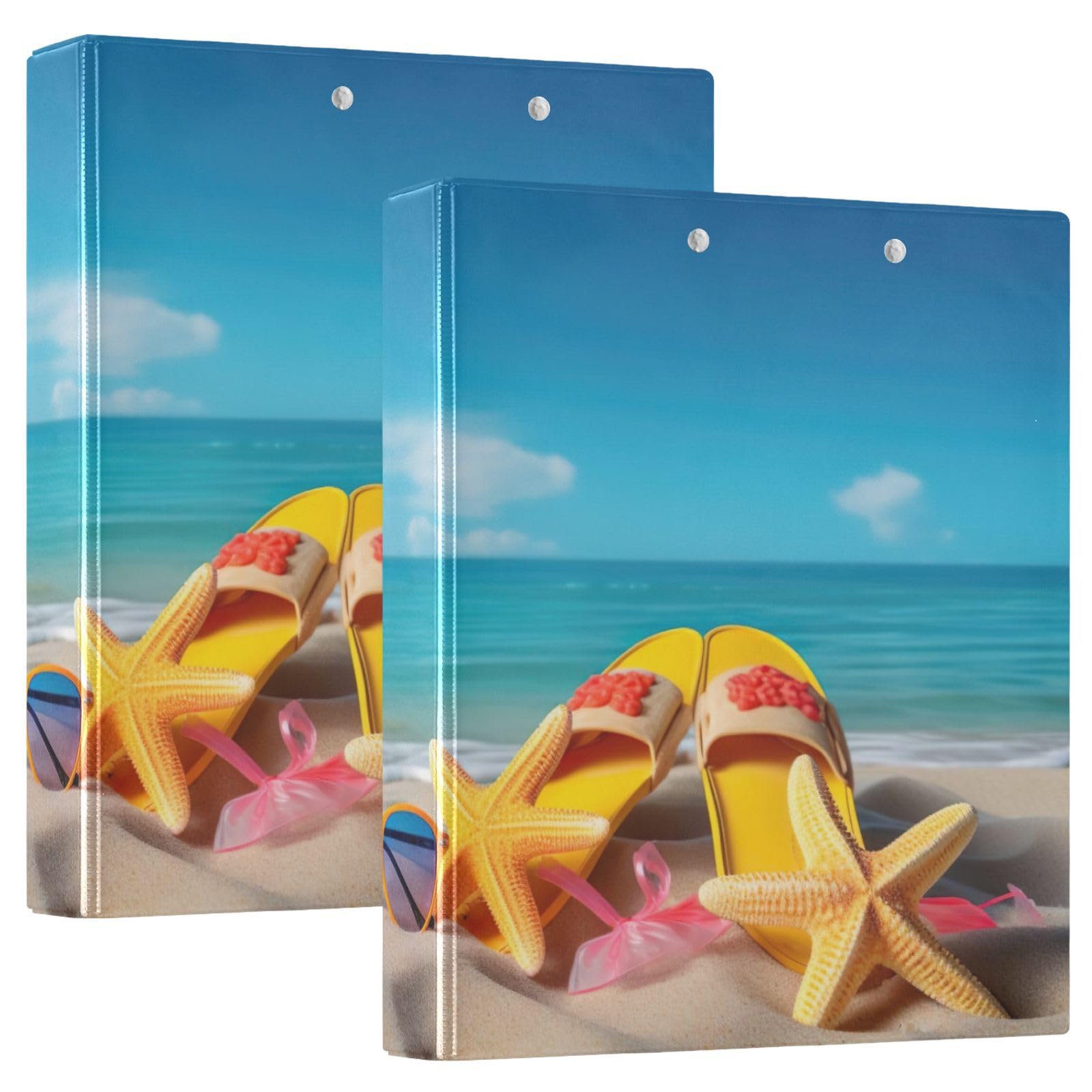 Raccoglitore a 3 anelli da 3,8 cm con clip in metallo, per rilassamento estivo, decorativo, rotondo, formato lettera, per casa e ufficio, confezione da 2