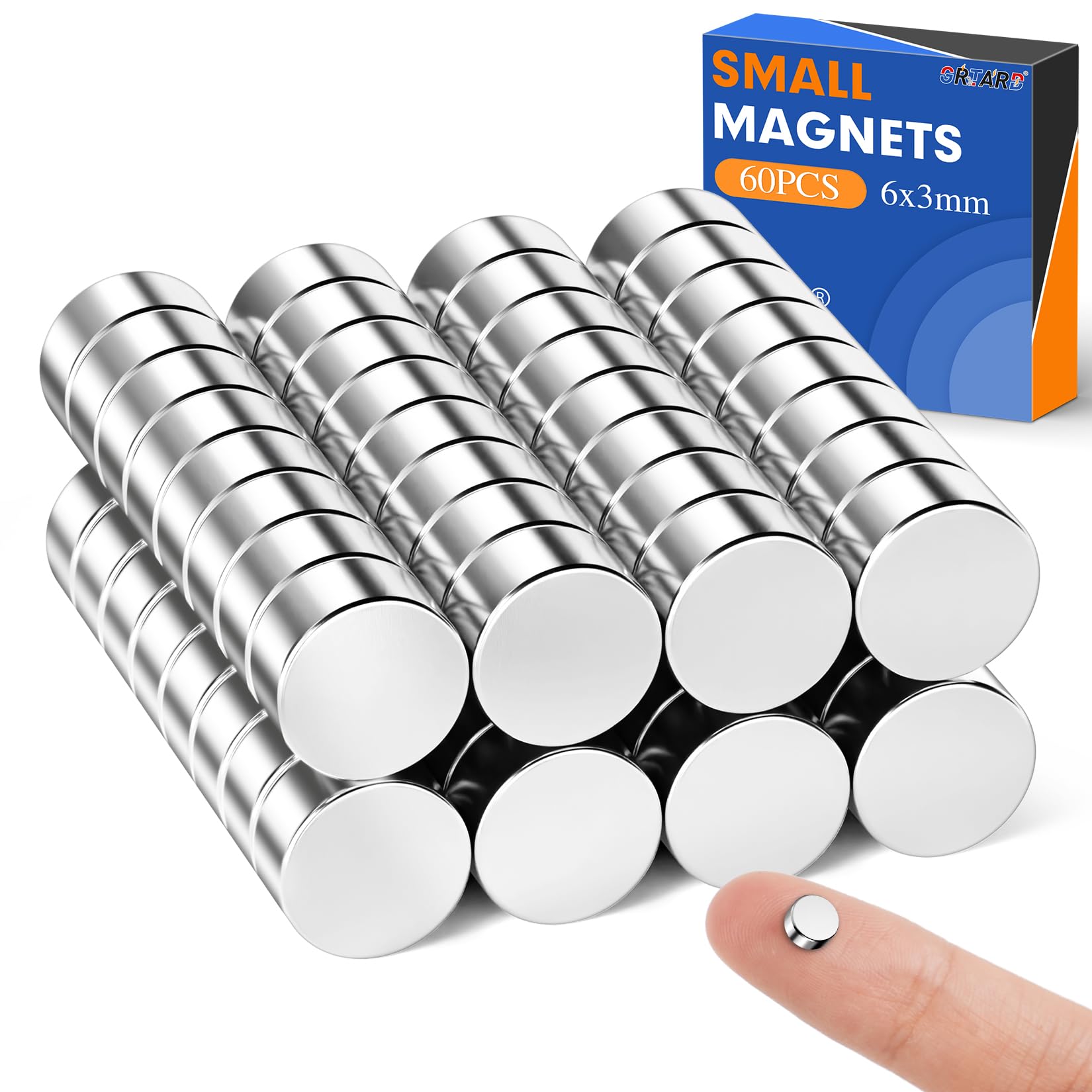 Grtard 60 Pack 6x3mm Round Small Neodymium Magnets - Whiteboard, Refrigerator, DIY, Crafts, Office
