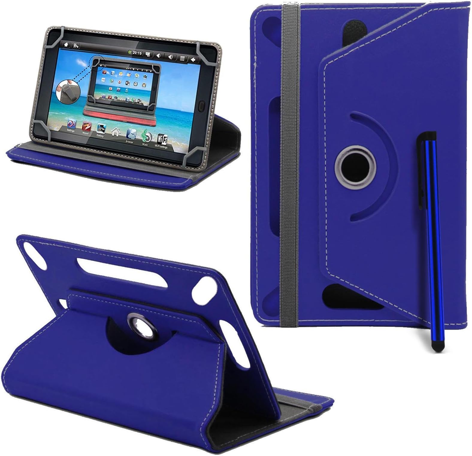 BTC Flame 7 Inch Tablet New Design Universal 360 degree Rotating PU Leather Designer Colourful Stand Case Cover - Plain Blue by Gadget Giant®