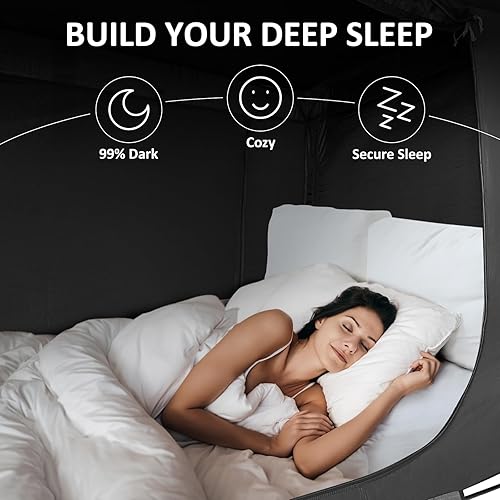 Vista 38 de King Size Bed Tent, Portable Sleeping Tents Dream Tents Indoor for Kids and Adult, Blackout 93% Breathable Privacy Space on Bed with Three Doors