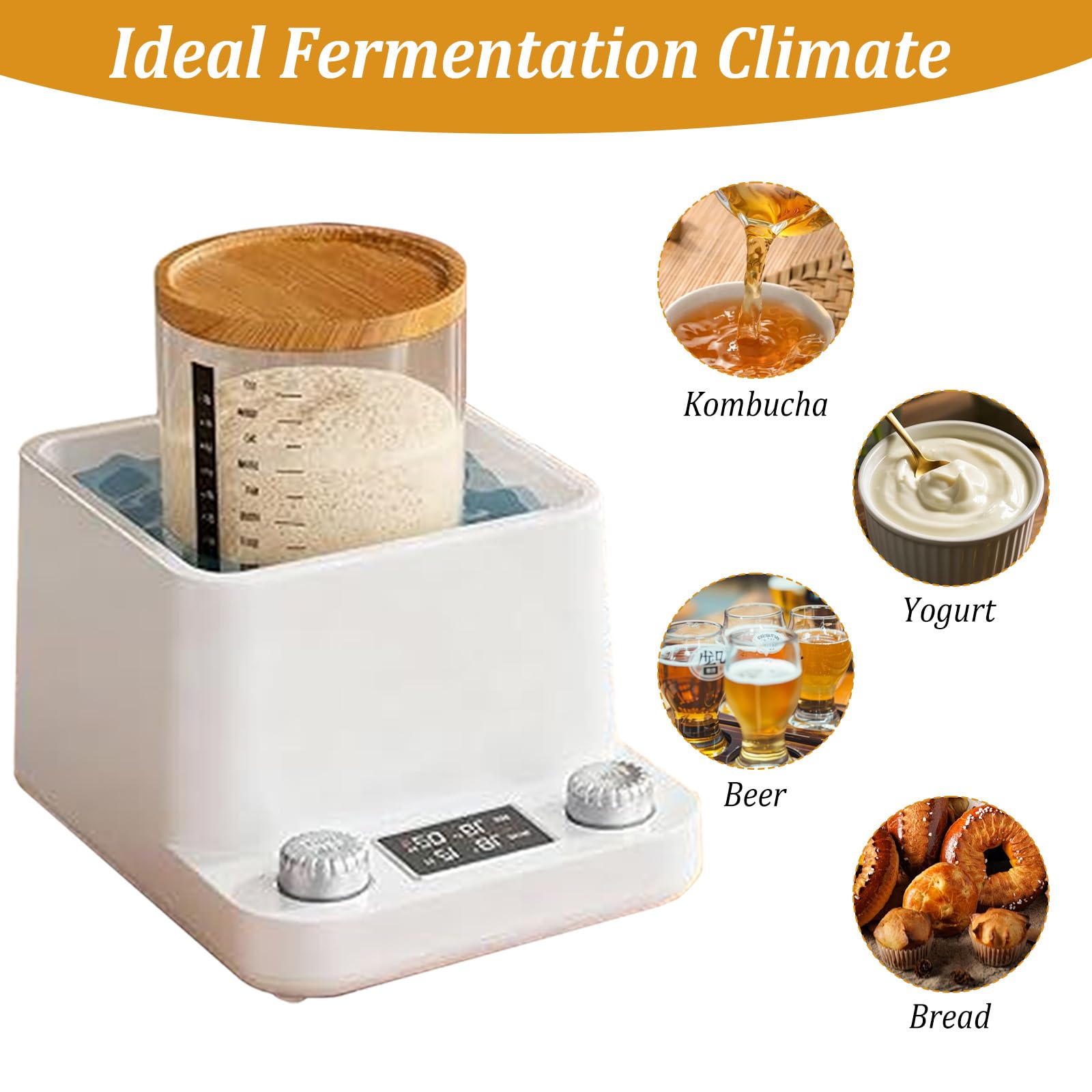Gleichmäßiges Wasserbad-Sauerteigwärmer,1°F präziser Thermostat Sauerteig Starter Wärmer Wärmegerät Sauerteigstarterwärmer 198-Stunden-Timer für Brotbacken & Fermentation