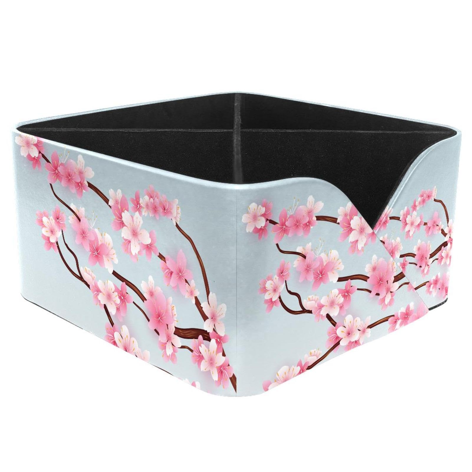KengjuTesu Japanese Cherry Blossom Desktop Organizer Pen Holder, Rectangular Pencil Cup for Office, Study and Makeup Stations