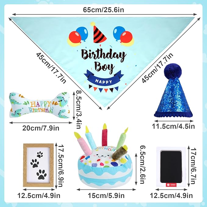 Set de Juguetes para Perro con Pastel Sonoro y Accesorios de Cumpleaños Azul miniatura 5
