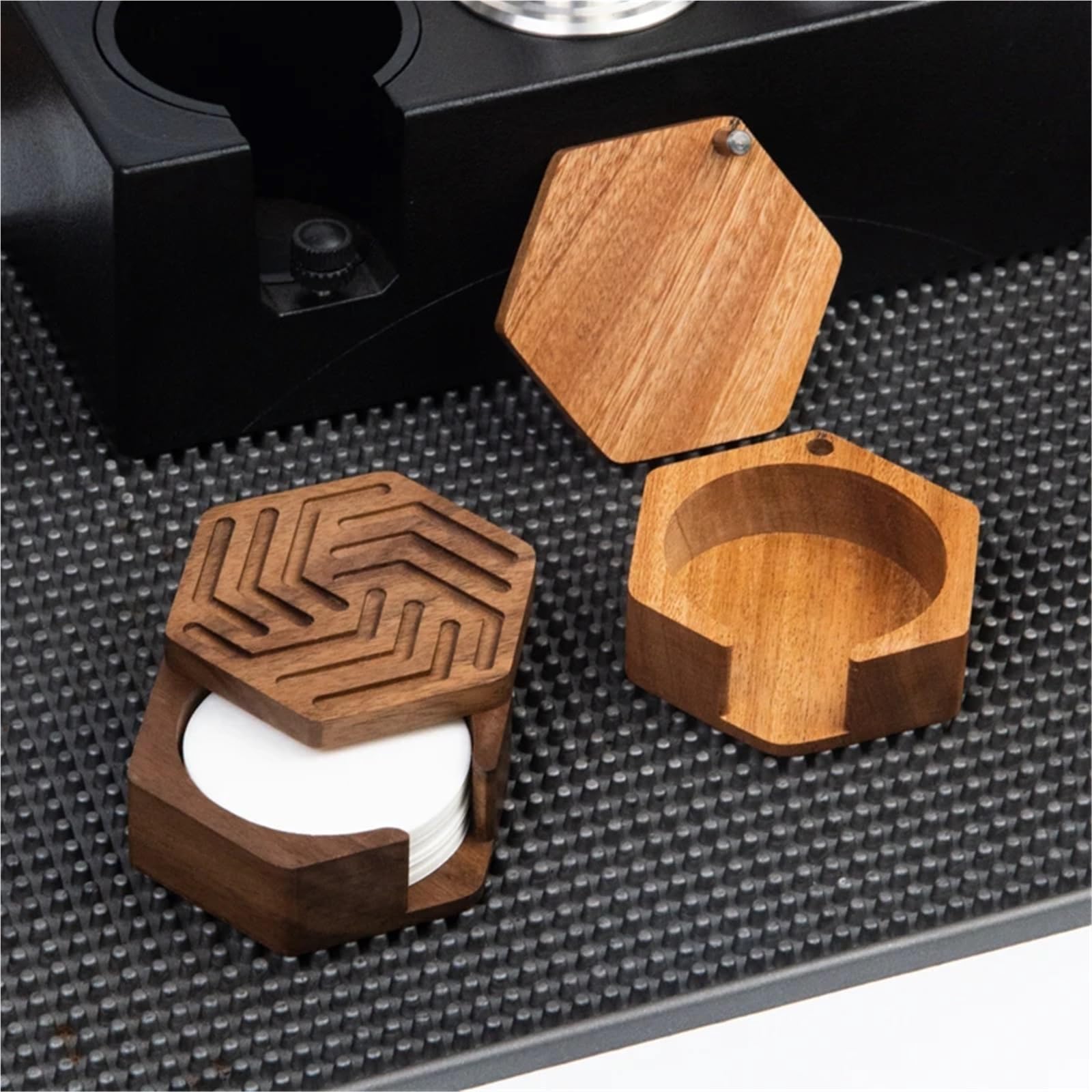 2 stücke Holz Kaffee Filter Papier Lagerung Box Halter 51mm 53,0mm 58mm 60mm Massivholz lagerung Für Kaffeebar(Brown)