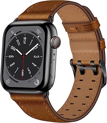 OUHENG Leather Bands Compatible with Apple Watch Band 49mm 45mm 44mm 42mm, Genuine Leather Replacement Band Strap Wristband for iWatch Ultra Series 8 7 6 5 4 3 2 1 SE2 SE Men Women, Retro Brown/Black