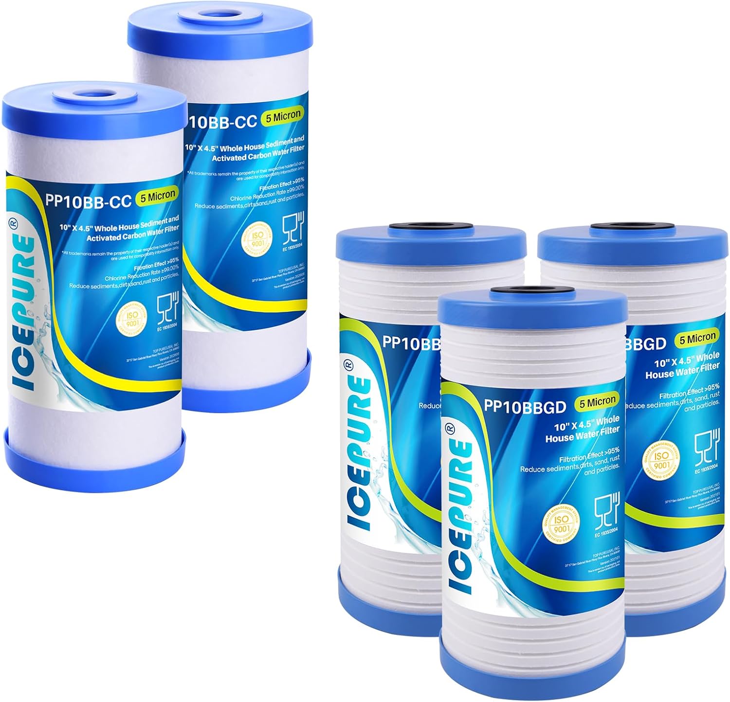 ICEPURE 5 Micron 10" x 4.5" Whole House Water Filter Compatible with GE FXHTC 2 Pack and ICEPURE 5 Micron 10" x 4.5" Whole House Water Filter, Replacement for 3M Aqua-Pure AP810,3PACK