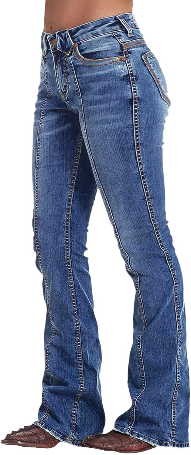 Flamingals Boot Cut Jeans for Women Mid Rise Butt Lifting Stretchy Trendy Bell Bottom Flare Denim Jeans