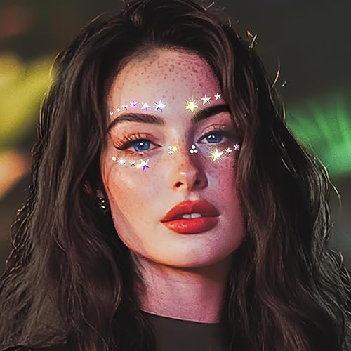 Miniatura 2 de Calcomanías de cara de cristal, gemas de sirena, brillantes, calcomanías temporales, accesorios de fiesta rave para mujeres y niñas (A)