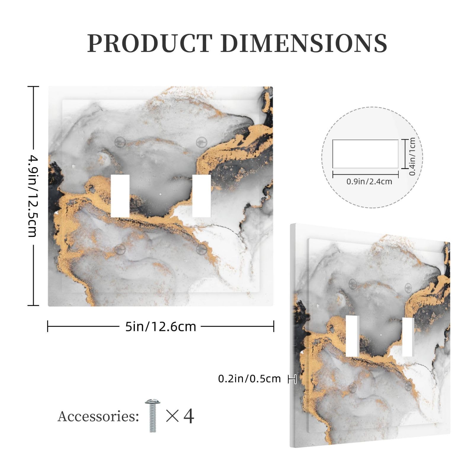 White Grey Marble Light Switch Cover - 2 Gang Double Rocker, Polycarbonate Decorative Wall Plate - View #6