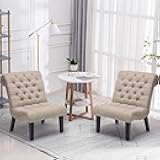 Yongqiang Accent Chairs Set of 2 Button Tufted Upholstered Chair for Bedroom Living Room Office Guest Chair Khaki Fabric