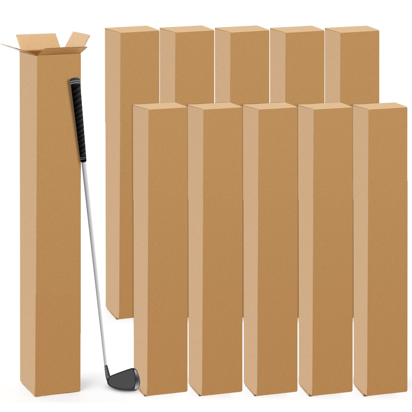 10 Pcs 6 x 6 x 48 Inch Golf Club Shipping Boxes 6L x 6W x 48H Tall Corrugated Boxes Cardboard Long Golf Storage Box for Shipping, Packaging, Moving, Mailing, Home or Business