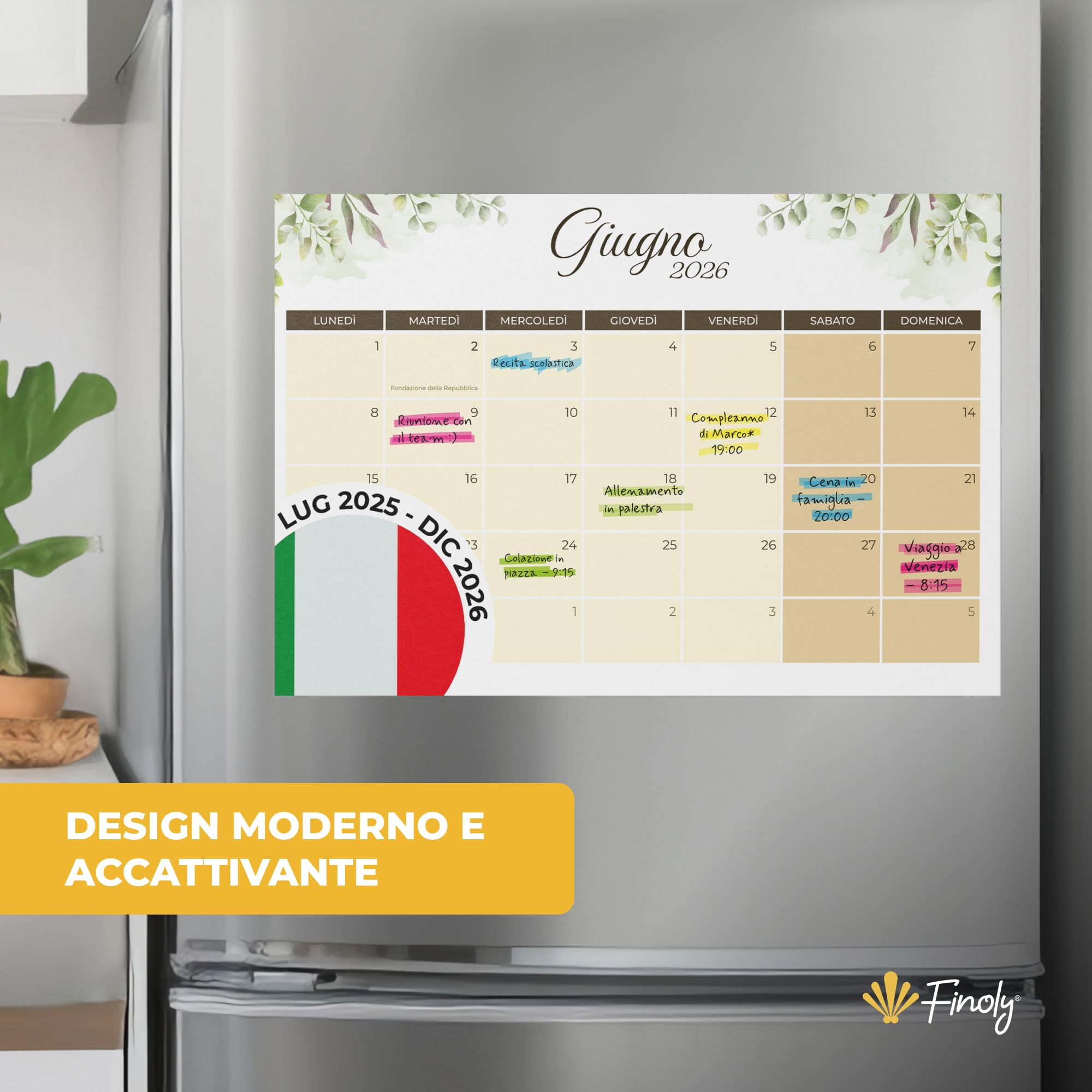 Calendario Da Frigo 2025 Con Magnete - 20x15 Cm, Settimane Numerate, Colorato - Foto 8