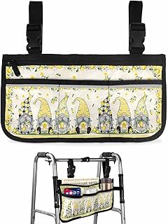 Lemon Gnomes Wheelchair Side Bag Walker Bag, Summer Yellow Fruits Wheelchair Accessories Armrest Pouch, Organizer Storage Bag for Walkers, Rollators, Scooters, 7.3'x13'