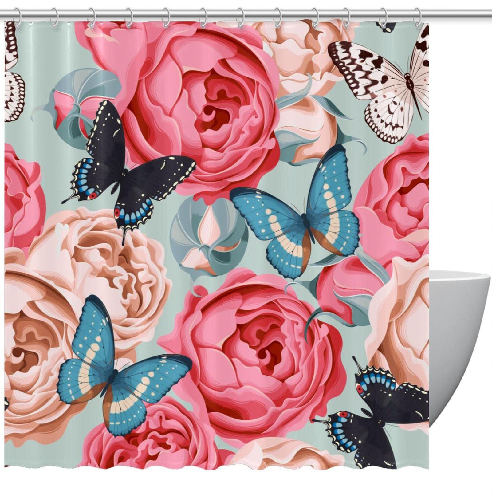 Rideau de douche en tissu motif fleurs avec finitions haut de gamme
