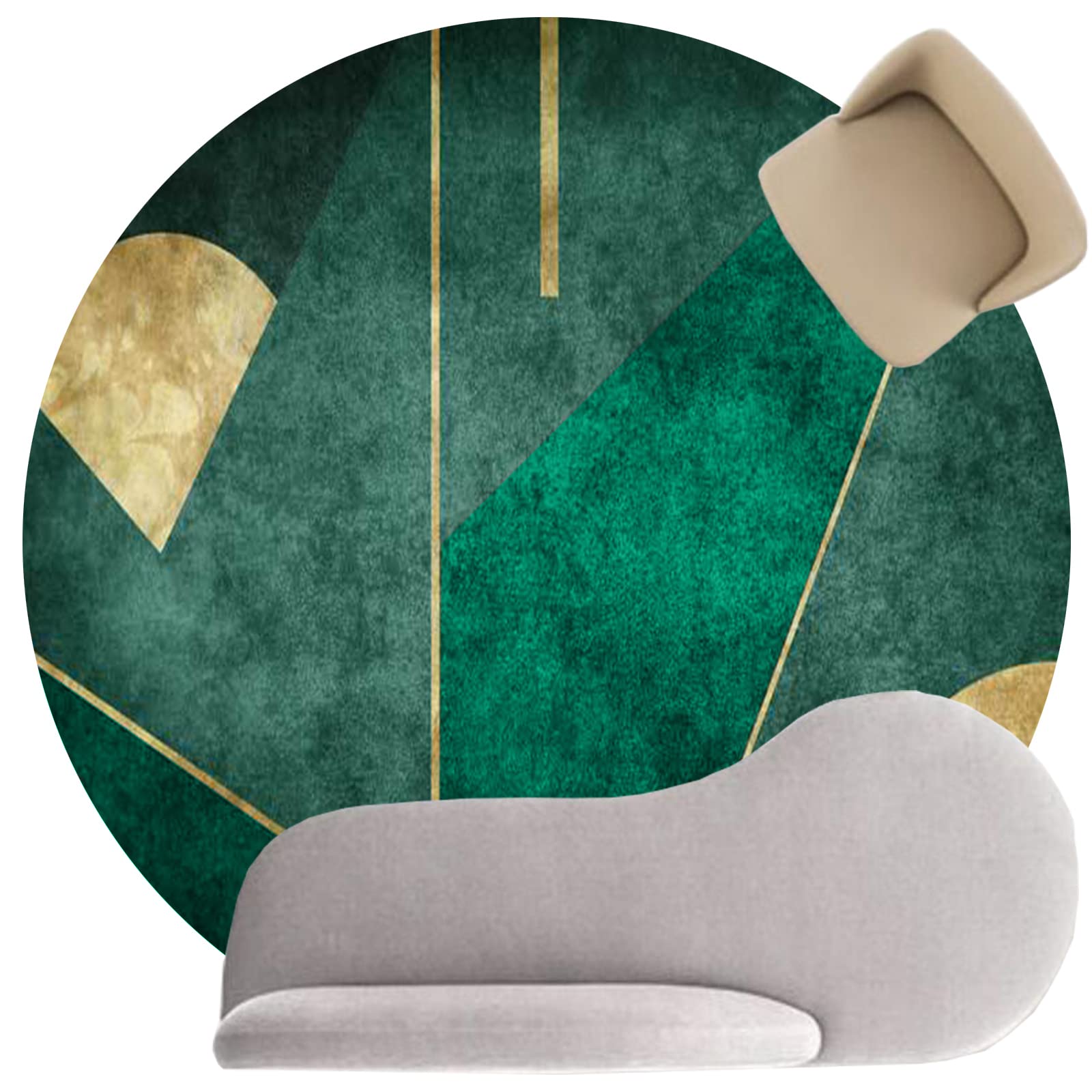 70 cm runder Detive Teppich - Rutschfest Waschbar Vinta Sle für Wohnzimmer & Schlafzimmer Modern Smaragd Grün Matte - T Home Accent Decor