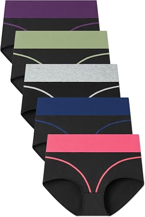 Buankoxy Womens High Waist Cotton Underwear Plus Size Soft Brief Panties 5 Pack