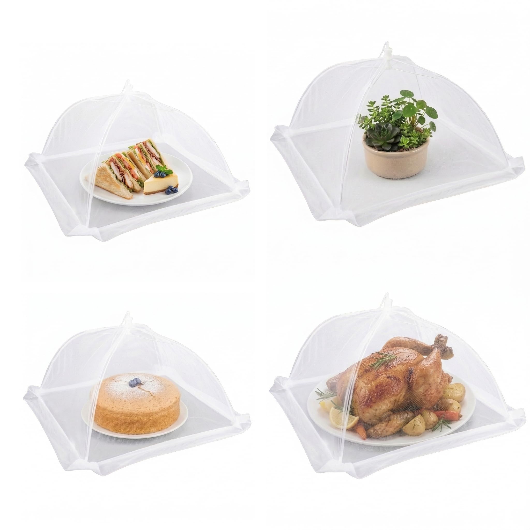 Comforer 4 Pack Food Cover Mesh Food Tent, 2 * 17 Inches and 2 * 14 Inches, Pop-Up Umbrella Screen Tents, Collapsible and Reusable Patio Net for BBQ, Picnics, Parties, Camping, Outdoor
