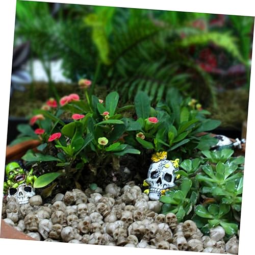 Miniatura 3 de Happyyami 20 adornos de calavera de Halloween de hierro forjado, maceta de flores para decoración de escritorio, decoración de miniture,