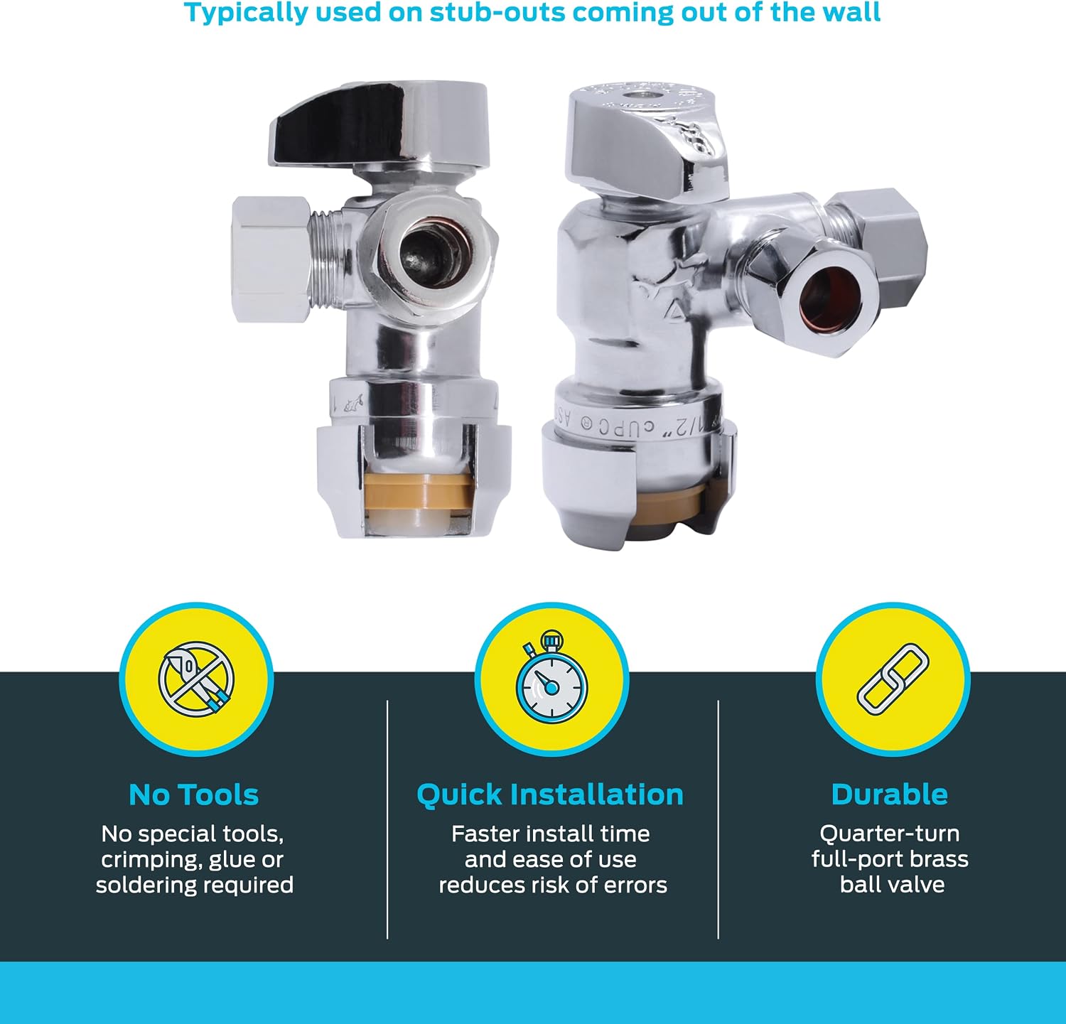 SharkBite 1/2 x 3/8 Inch Compression Dual Outlet Angle Stop Valve, Quarter Turn, Push to Connect Brass Plumbing Fitting, PEX Pipe, PE-RT, CPVC, Copper Pipe, 25558LF