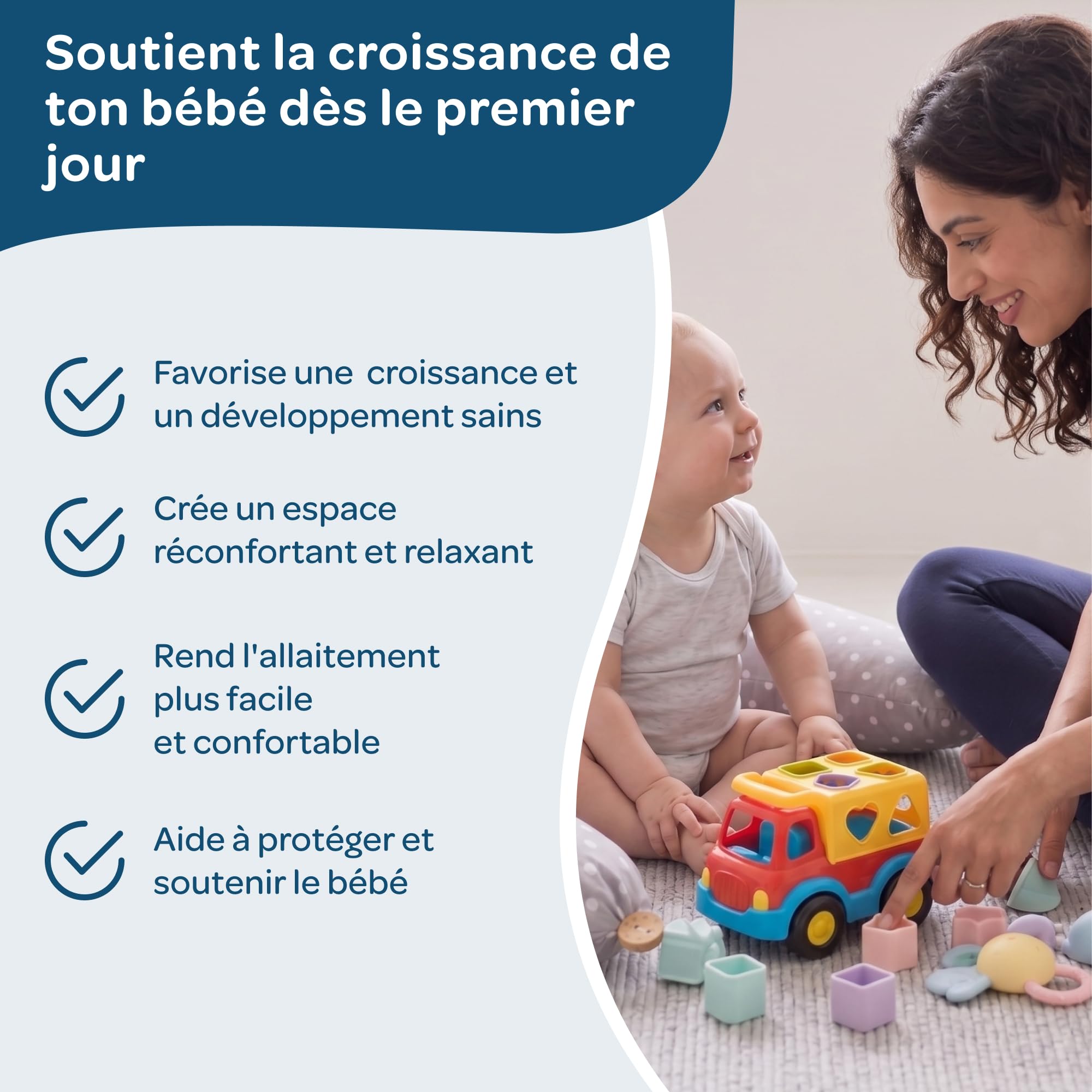 DOLCI SOGNI Coussin de Grossesse et Allaitement Multiusage | Coussin de Grossesse pour Dormir | Housse 100% Coton Oeko-TEX Déhoussable | Cadeau Femme Enceinte Prémaman