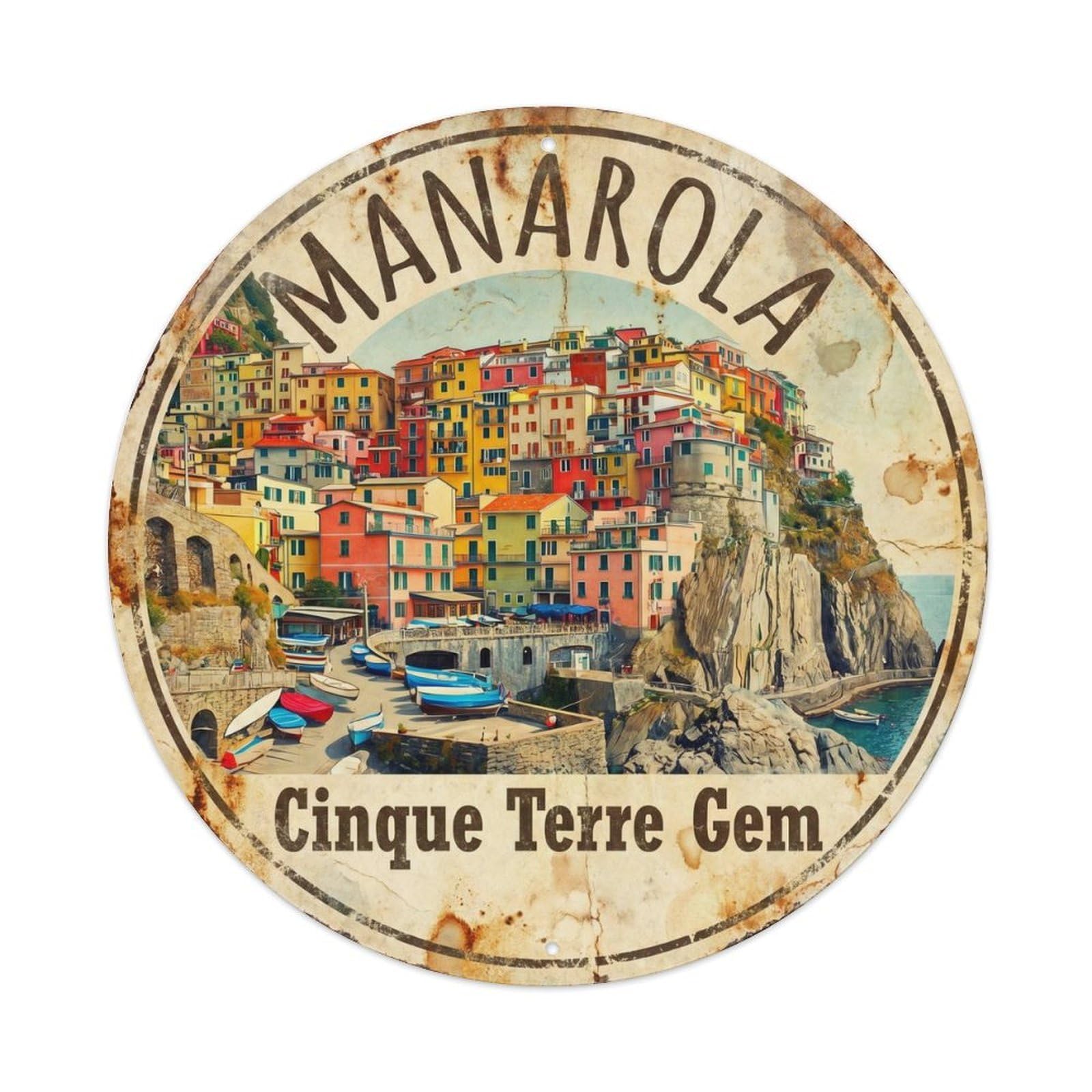 Vintage Travel Manarola Harbor Village Metal Tin Sign Plaque