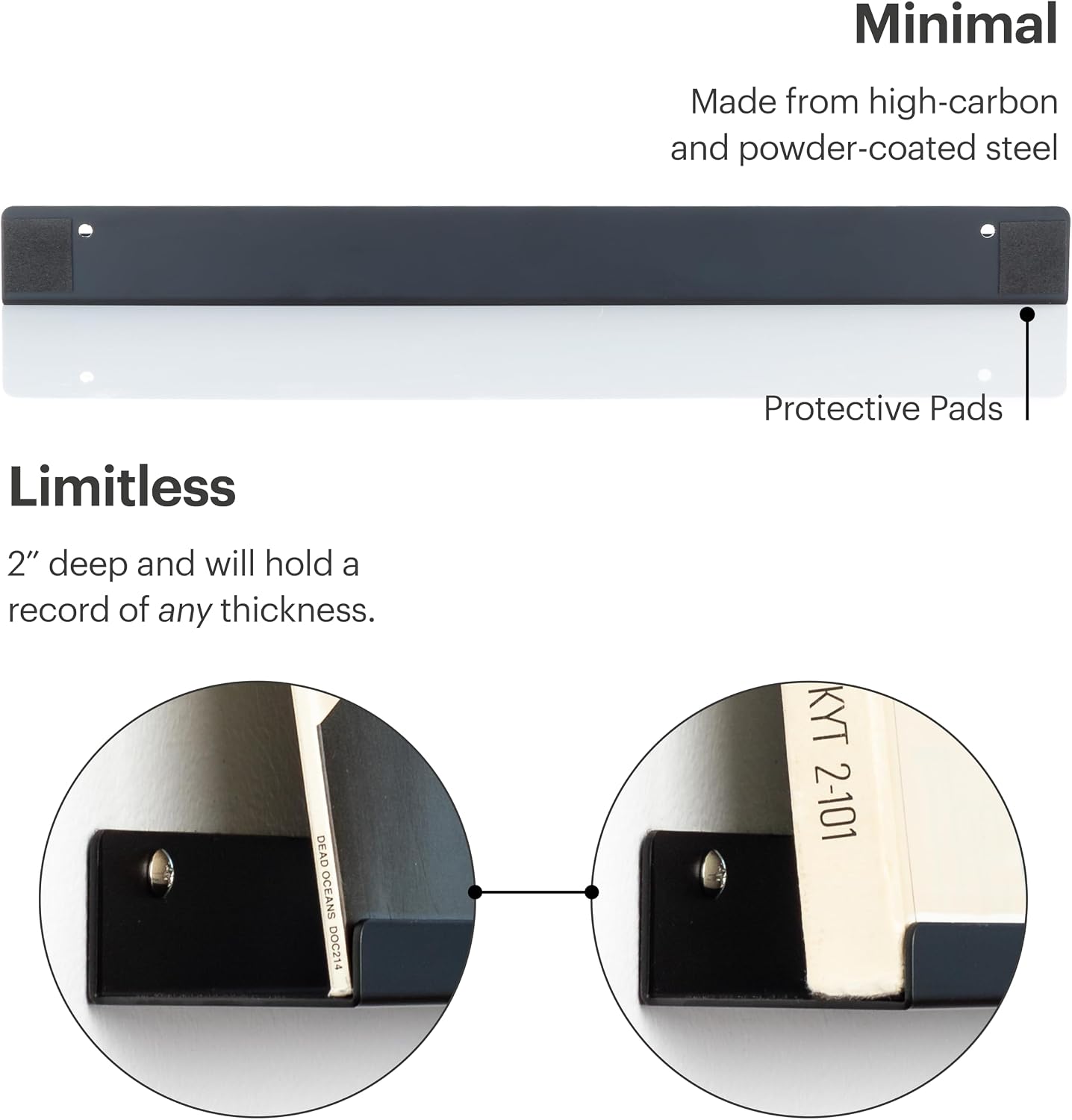 Vinyl Record Shelf - A Metal Display Shelf - Wall Mount Now-Playing Vinyl Shelves - an Album Record Holder that Doubles as a Picture Ledge - Fits All Records (Black) image 4