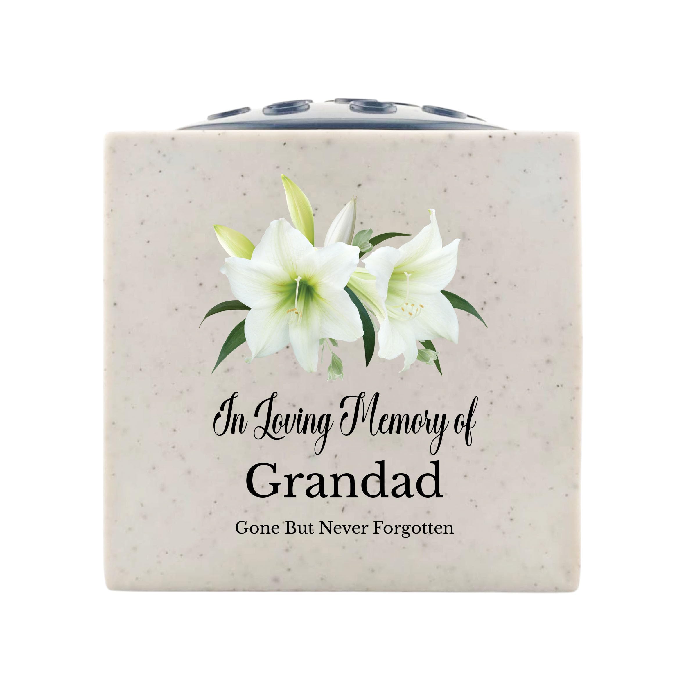 In Loving Memory Of Memorial Rose Bowl Grave Marker Flower Pot Vase With Lily Design (UV PRINTED) (Grandad)
